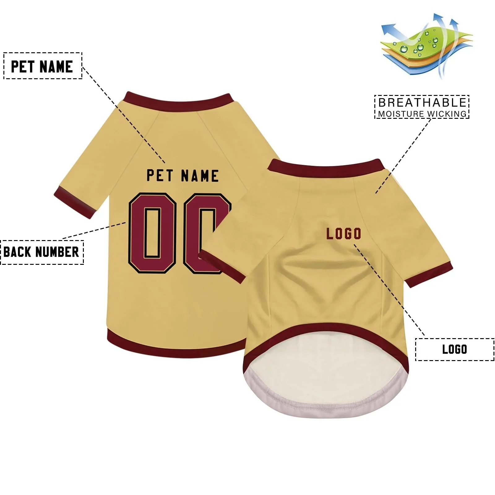 Camicia da cane semplice per cani di piccola, media e grande taglia Maglia da calcio per cani personalizzata con nome, numero, logo, maglie sportive personalizzate per animali domestici A24 - immagine 3