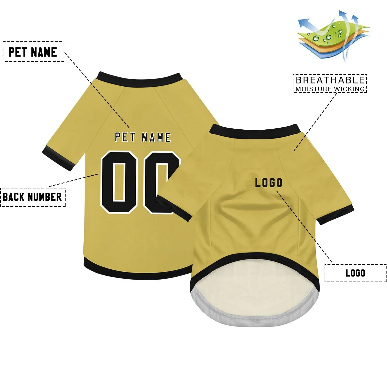 Camicia da cane semplice per cani di piccola, media e grande taglia Maglia da calcio per cani personalizzata con nome, numero, logo, maglie sportive personalizzate per animali domestici A14 - immagine 3