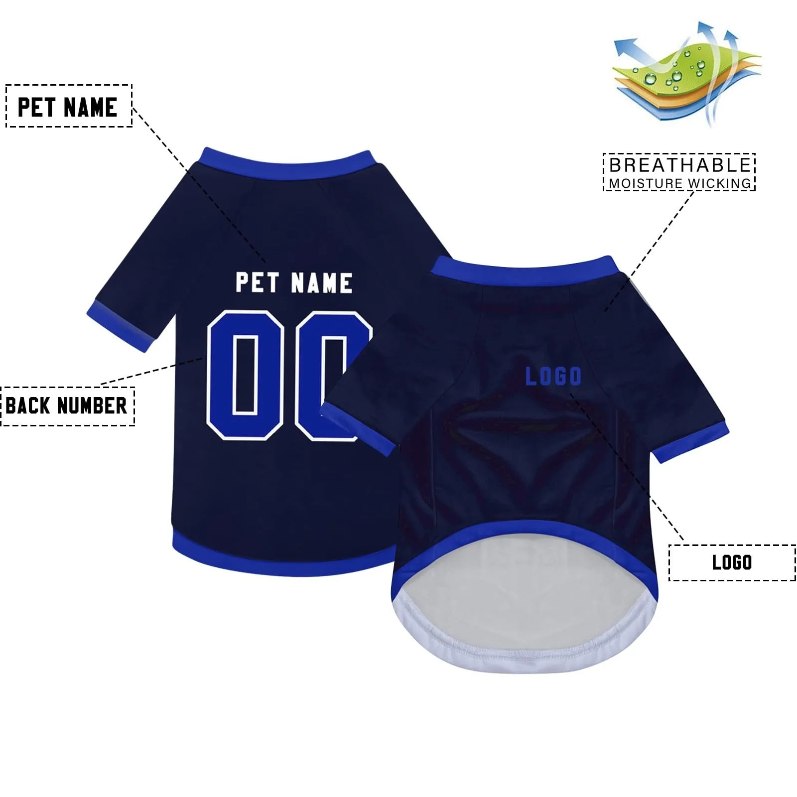 Camicia da cane semplice per cani di piccola, media e grande taglia Maglia da calcio per cani personalizzata con nome, numero, logo, maglie sportive personalizzate per animali domestici A22 - immagine 3