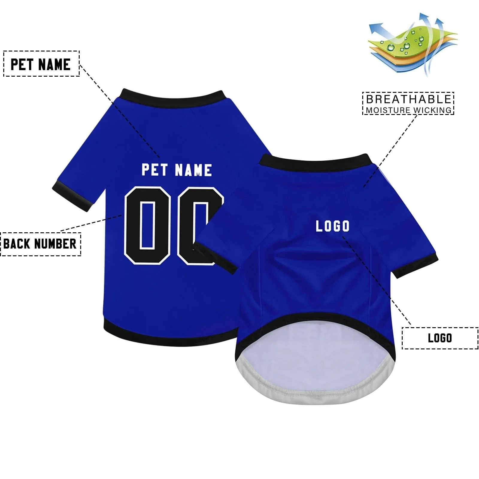 Camicia da cane semplice per cani di piccola, media e grande taglia Maglia da calcio per cani personalizzata con nome, numero, logo, maglie sportive personalizzate per animali domestici A11 - immagine 3