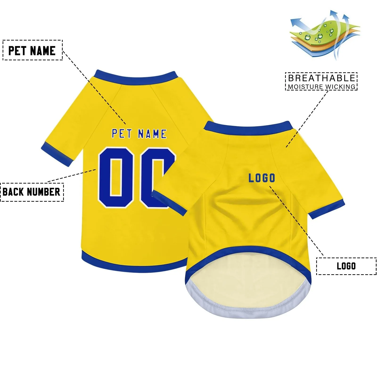 Camicia da cane semplice per cani di piccola, media e grande taglia Maglia da calcio per cani personalizzata con nome, numero, logo, maglie sportive personalizzate per animali domestici A10 - immagine 3