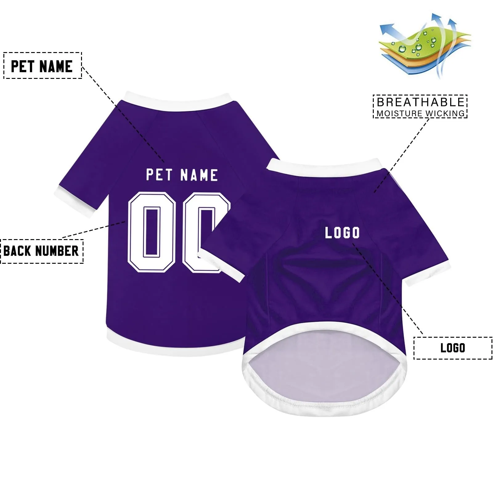 Camicia da cane semplice per cani di piccola, media e grande taglia Maglia da calcio per cani personalizzata con nome, numero, logo, maglie sportive personalizzate per animali domestici A23 - immagine 3