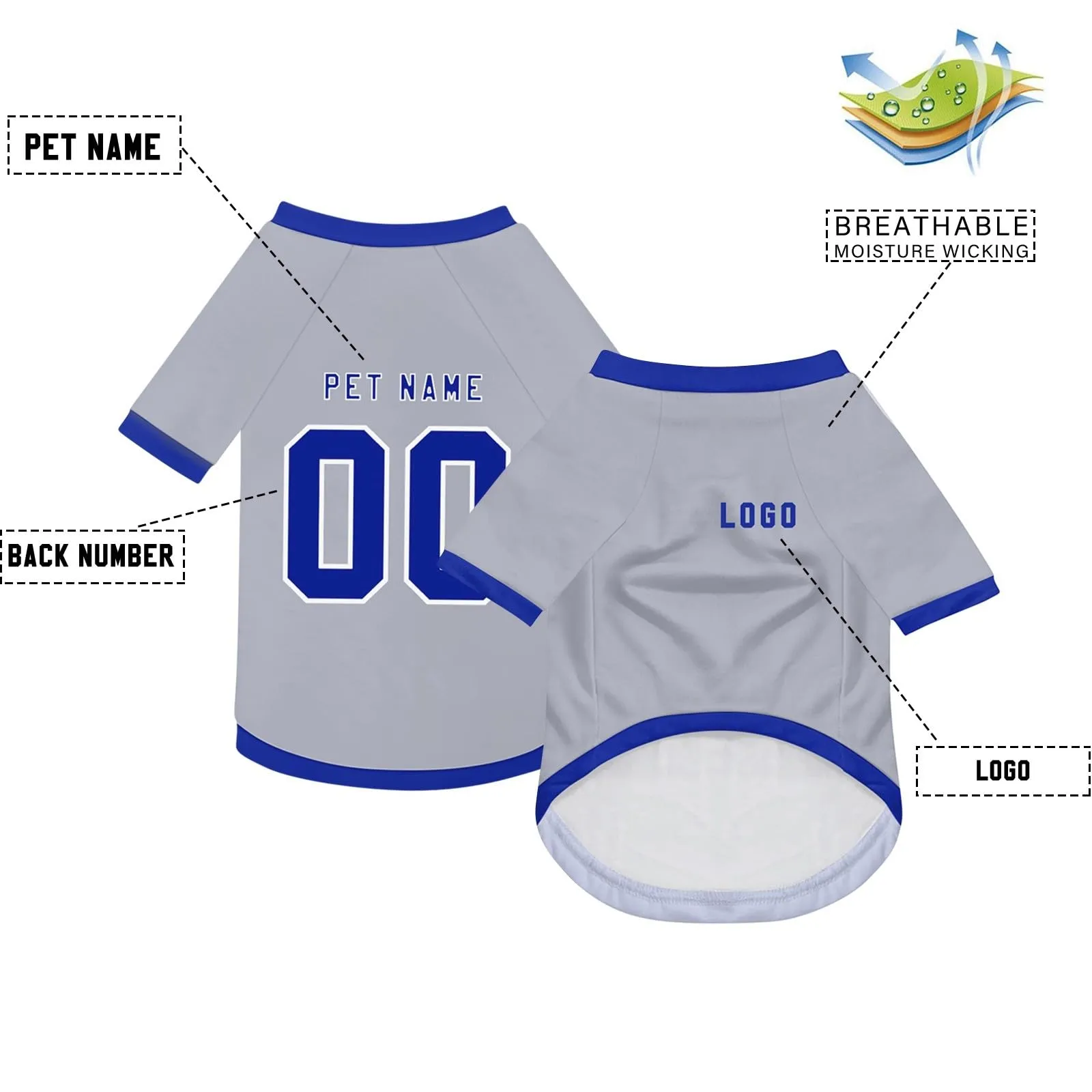 Camicia da cane semplice per cani di piccola, media e grande taglia Maglia da calcio per cani personalizzata con nome, numero, logo, maglie sportive personalizzate per animali domestici A25 - immagine 3