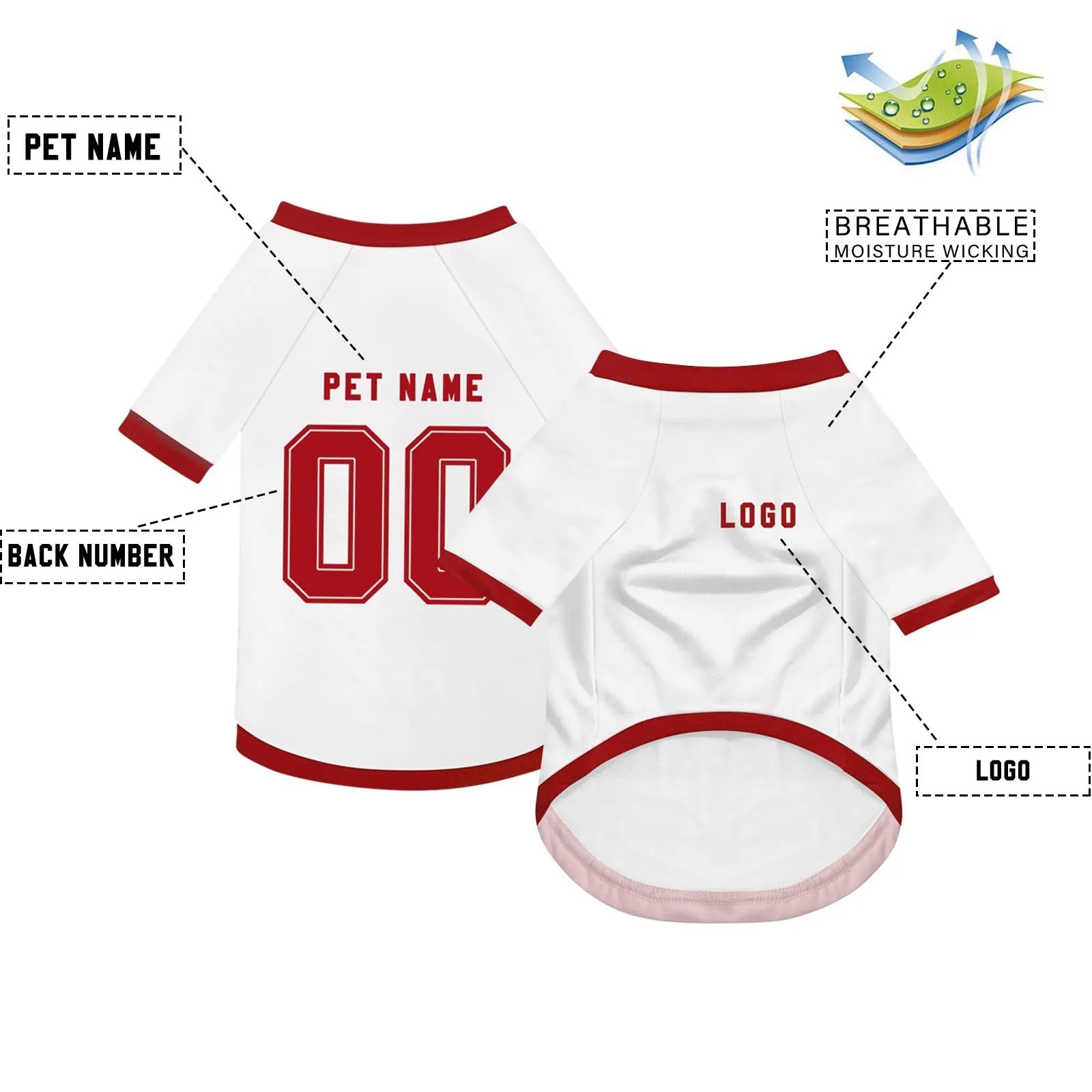 Camicia da cane semplice per cani di piccola, media e grande taglia Maglia da calcio per cani personalizzata con nome, numero, logo, maglie sportive personalizzate per animali domestici A19 - immagine 3