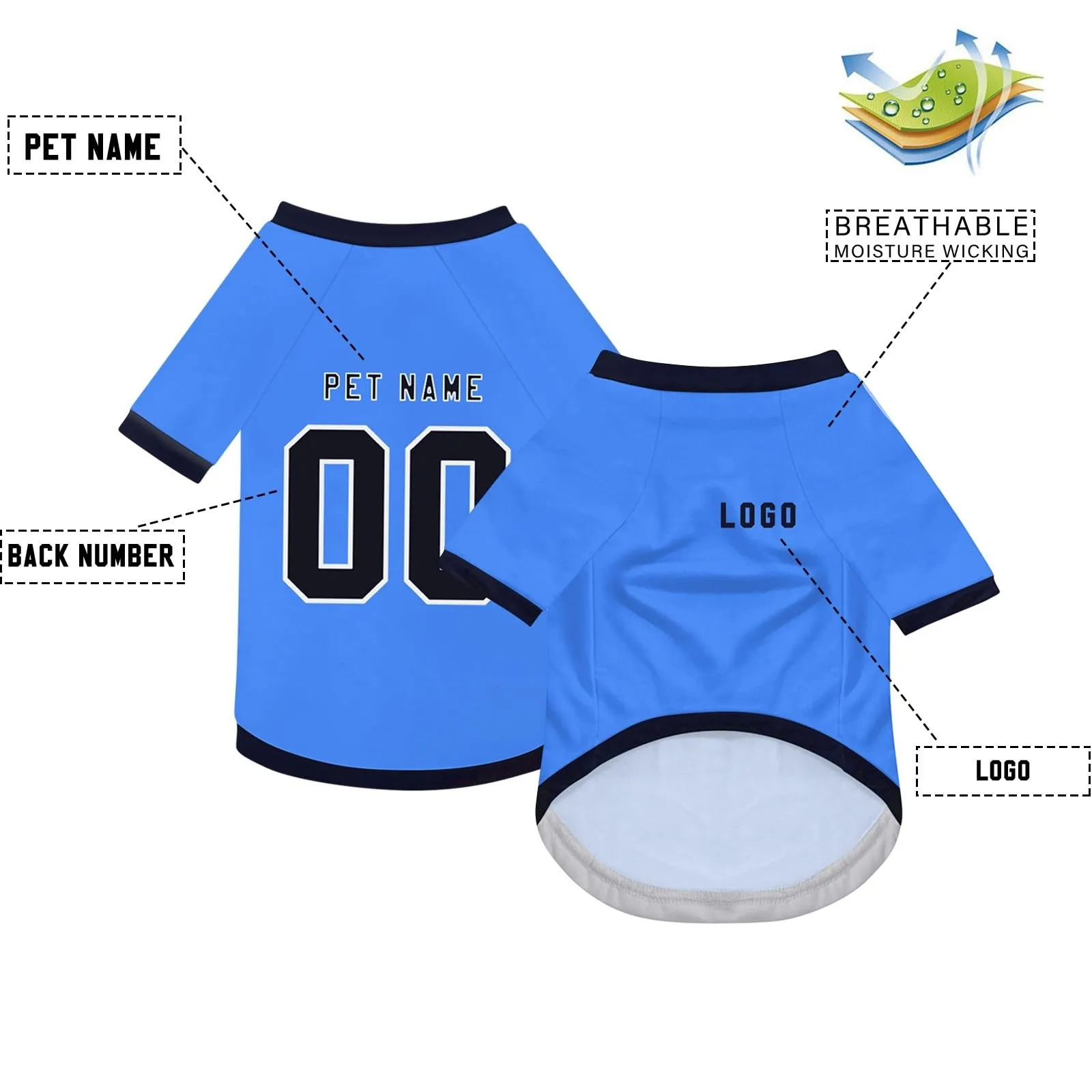 Camicia da cane semplice per cani di piccola, media e grande taglia Maglia da calcio per cani personalizzata con nome, numero, logo, maglie sportive personalizzate per animali domestici A07 - immagine 3