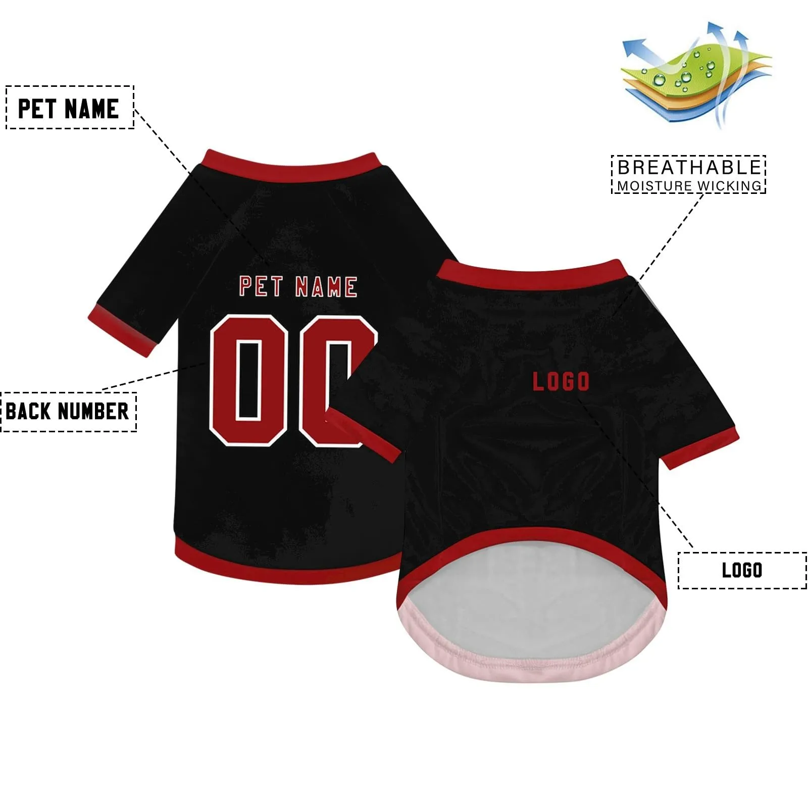 Camicia da cane semplice per cani di piccola, media e grande taglia Maglia da calcio per cani personalizzata con nome, numero, logo, maglie sportive personalizzate per animali domestici A21 - immagine 3