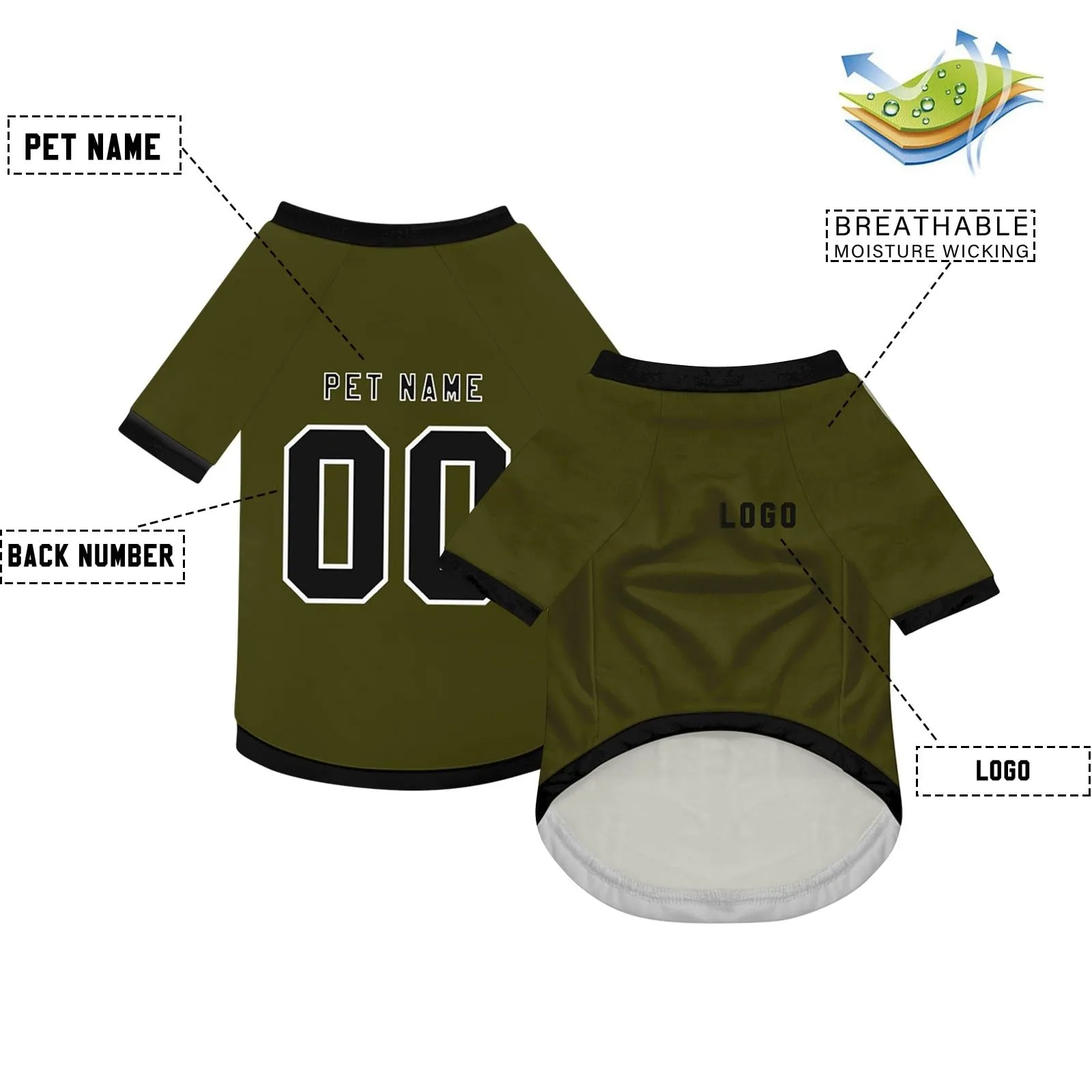 Camicia da cane semplice per cani di piccola, media e grande taglia Maglia da calcio per cani personalizzata con nome, numero, logo, maglie sportive personalizzate per animali domestici A31 - immagine 3