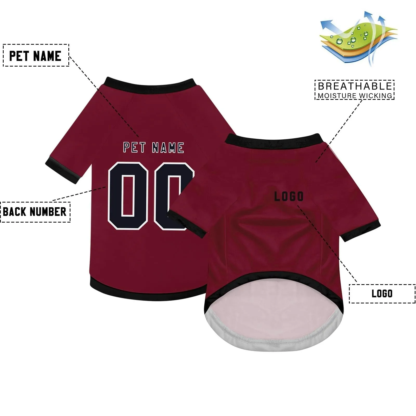 Camicia da cane semplice per cani di piccola, media e grande taglia Maglia da calcio per cani personalizzata con nome, numero, logo, maglie sportive personalizzate per animali domestici A09 - immagine 3