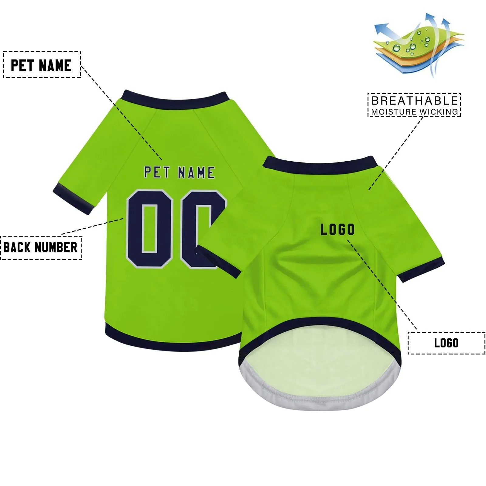 Camicia da cane semplice per cani di piccola, media e grande taglia Maglia da calcio per cani personalizzata con nome, numero, logo, maglie sportive personalizzate per animali domestici A04 - immagine 3