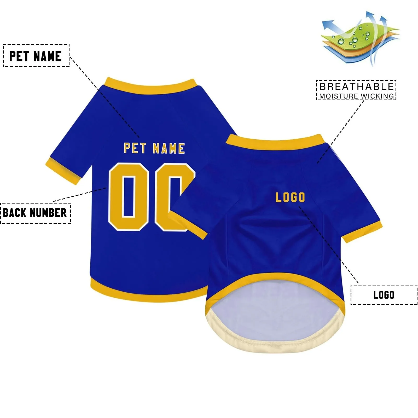 Camicia da cane semplice per cani di piccola, media e grande taglia Maglia da calcio per cani personalizzata con nome, numero, logo, maglie sportive personalizzate per animali domestici A33 - immagine 3