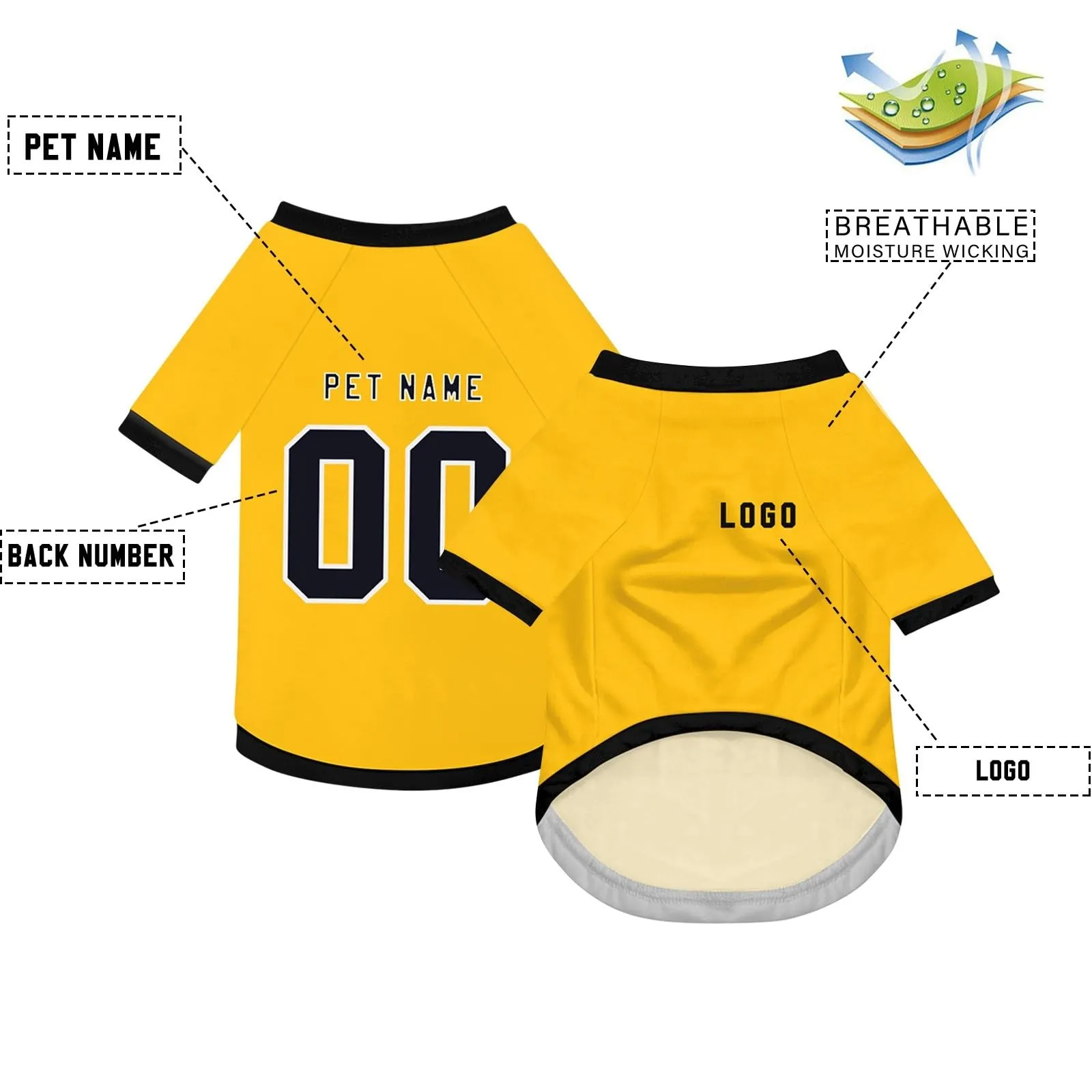 Camicia da cane semplice per cani di piccola, media e grande taglia Maglia da calcio per cani personalizzata con nome, numero, logo, maglie sportive personalizzate per animali domestici A40 - immagine 3
