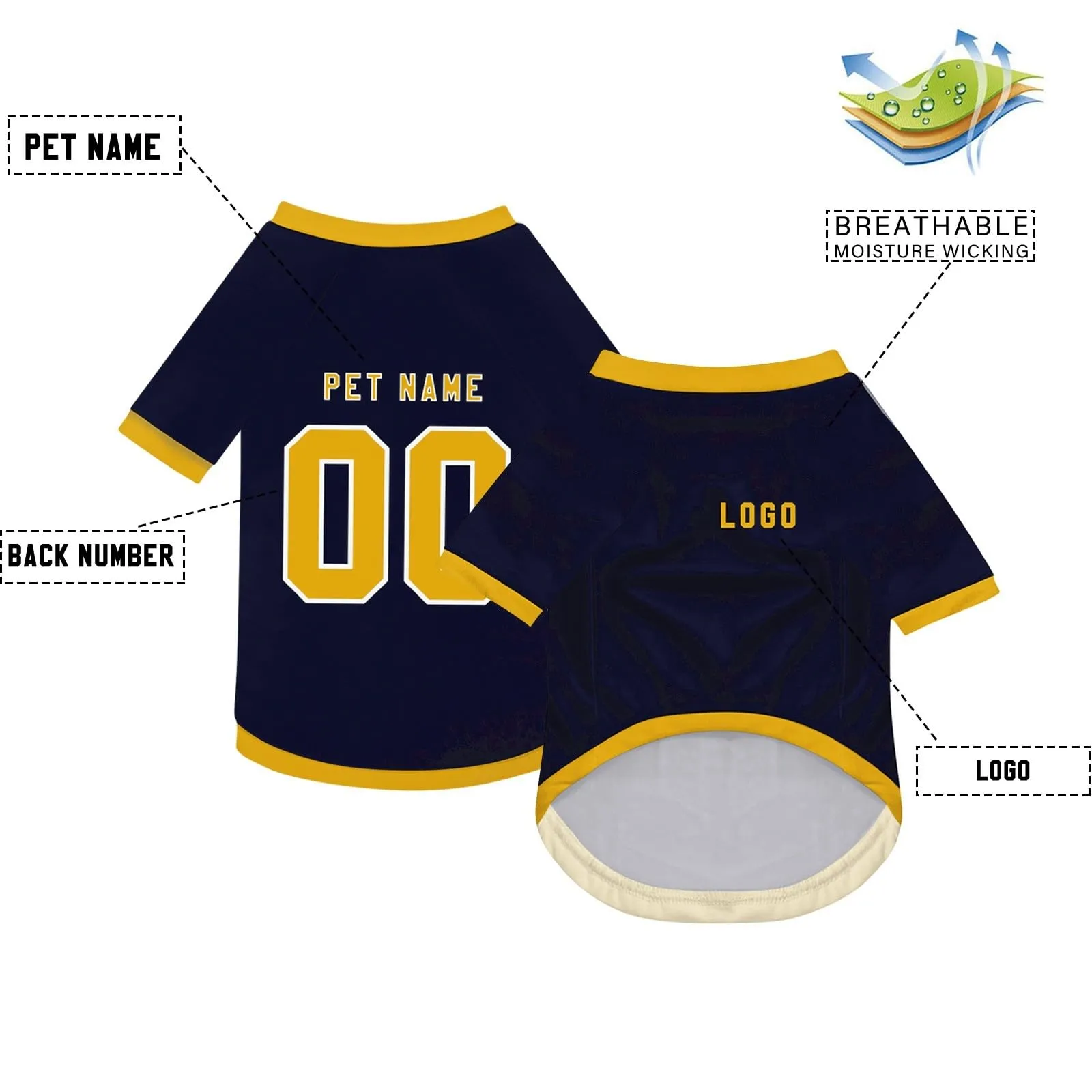 Camicia da cane semplice per cani di piccola, media e grande taglia Maglia da calcio per cani personalizzata con nome, numero, logo, maglie sportive personalizzate per animali domestici A16 - immagine 3