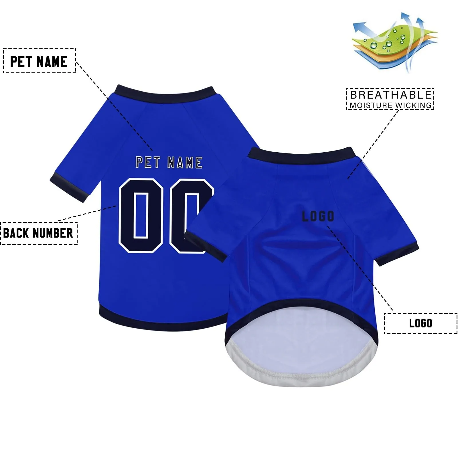 Camicia da cane semplice per cani di piccola, media e grande taglia Maglia da calcio per cani personalizzata con nome, numero, logo, maglie sportive personalizzate per animali domestici A02 - immagine 3