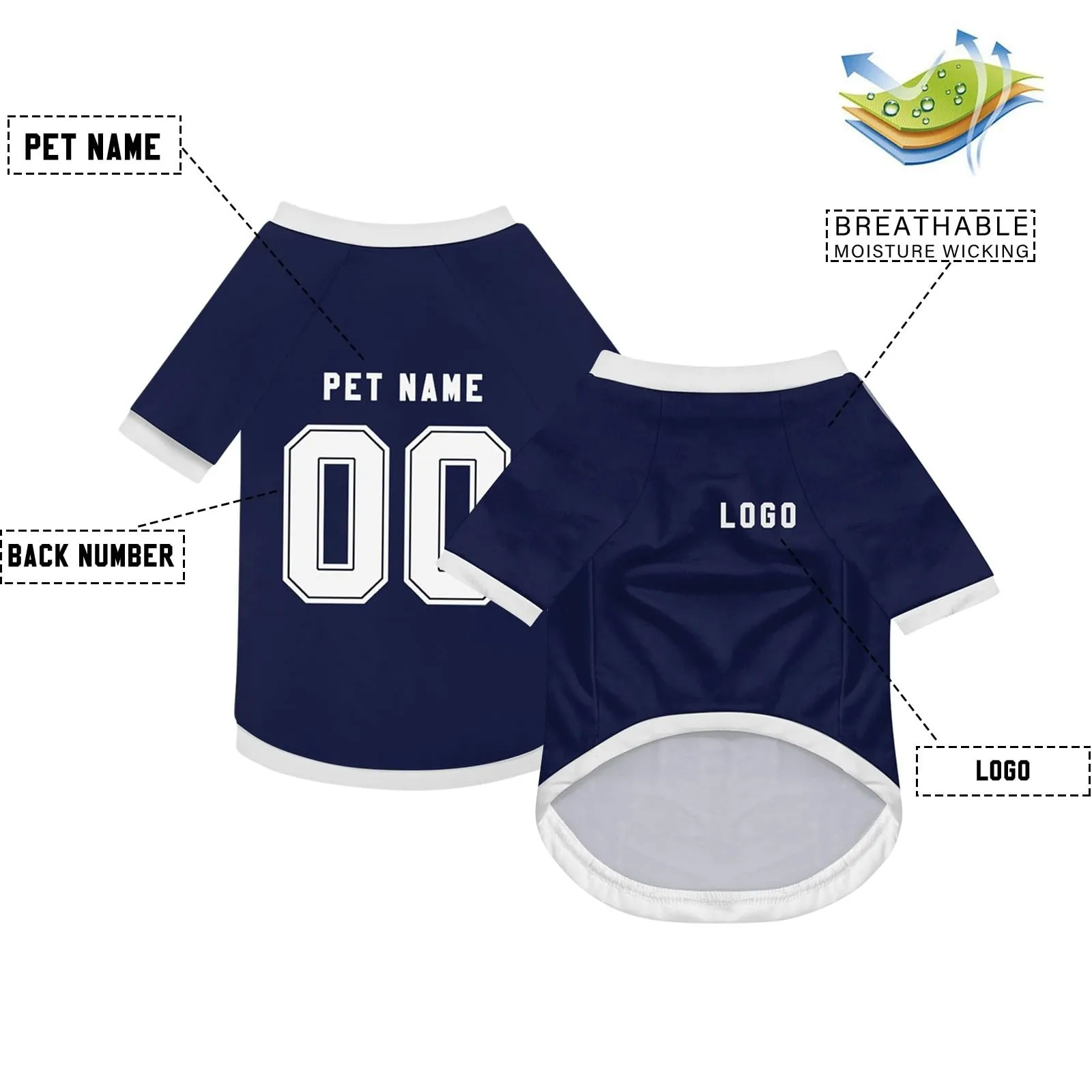 Camicia da cane semplice per cani di piccola, media e grande taglia Maglia da calcio per cani personalizzata con nome, numero, logo, maglie sportive personalizzate per animali domestici A26 - immagine 3
