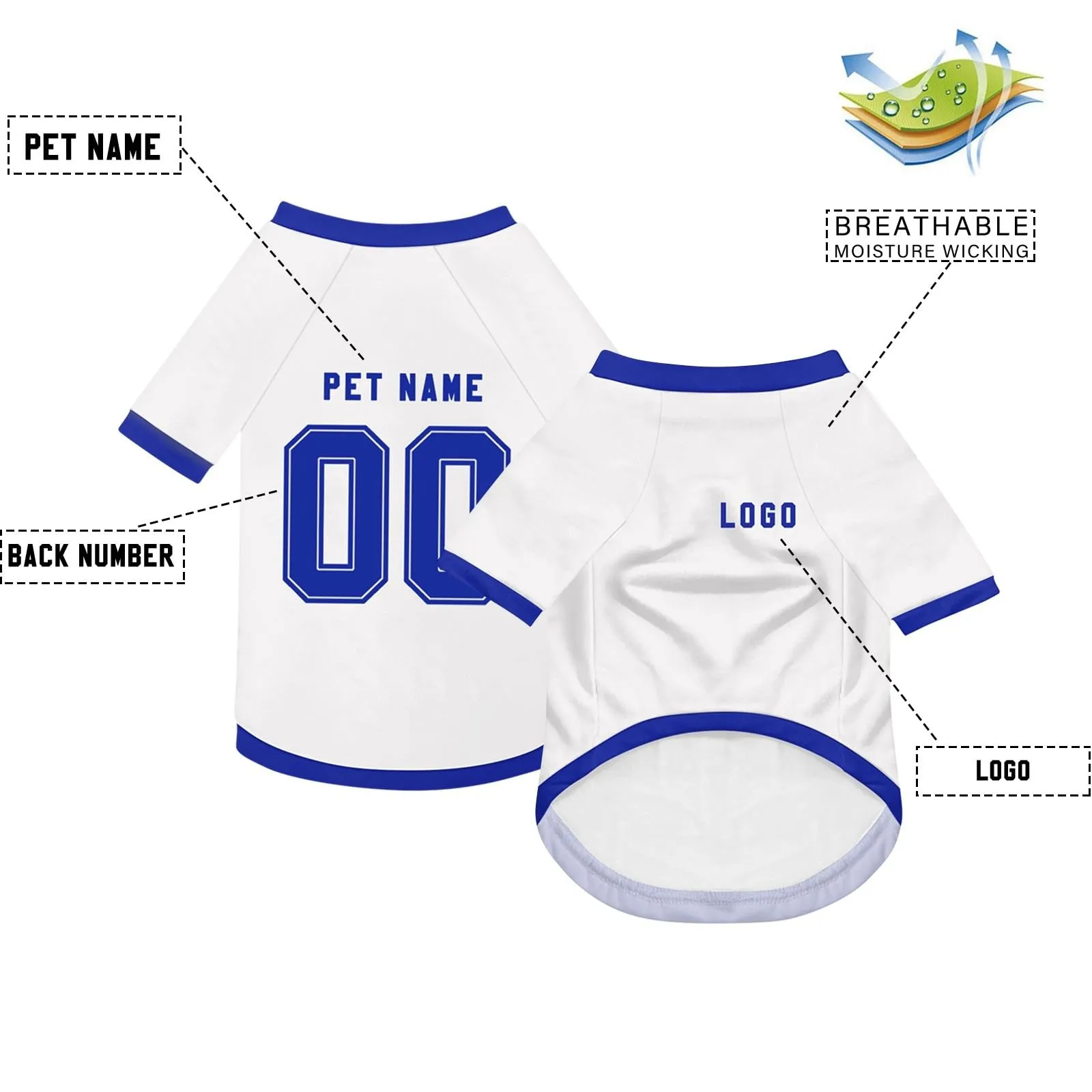 Camicia da cane semplice per cani di piccola, media e grande taglia Maglia da calcio per cani personalizzata con nome, numero, logo, maglie sportive personalizzate per animali domestici A34 - immagine 3