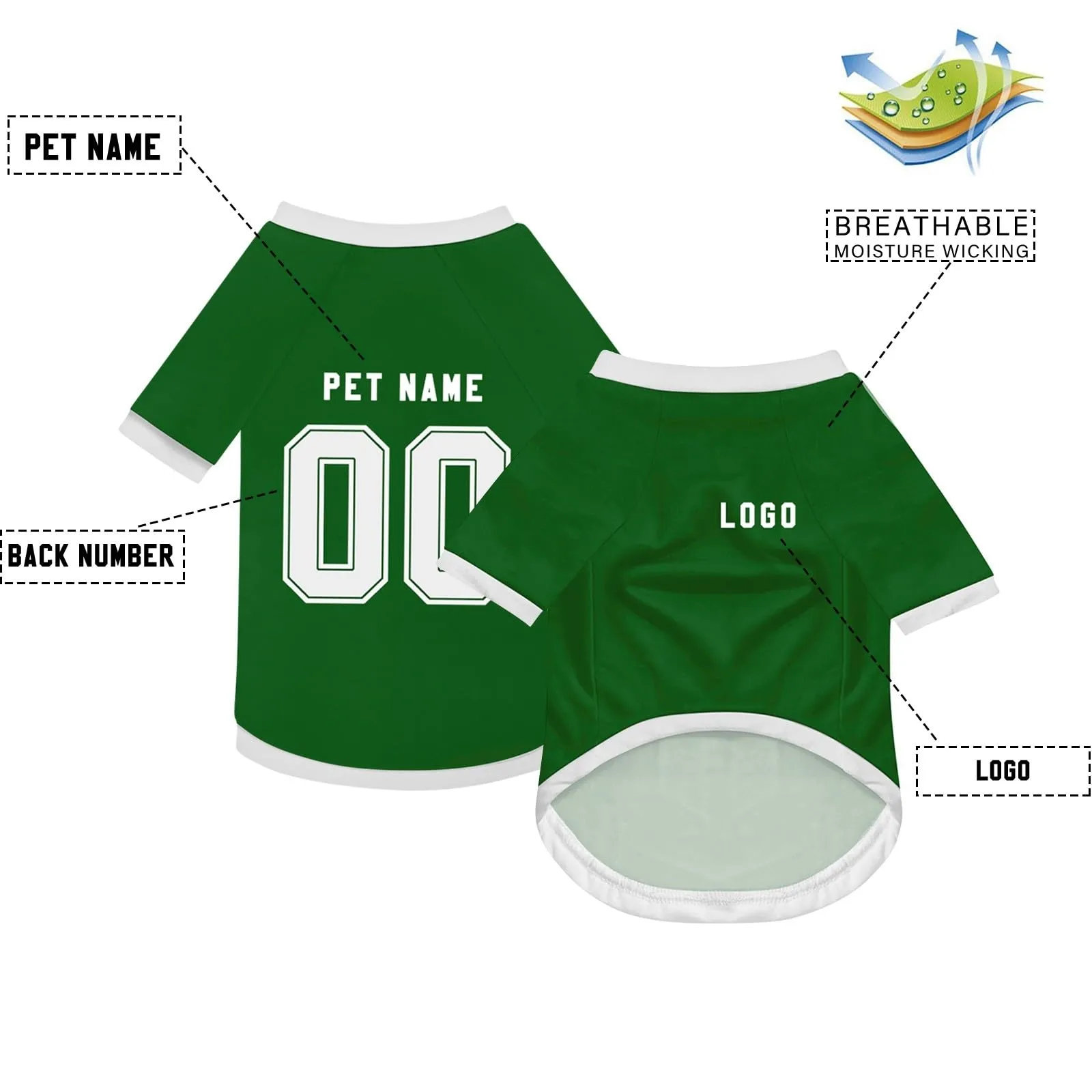 Camicia da cane semplice per cani di piccola, media e grande taglia Maglia da calcio per cani personalizzata con nome, numero, logo, maglie sportive personalizzate per animali domestici A13 - immagine 3