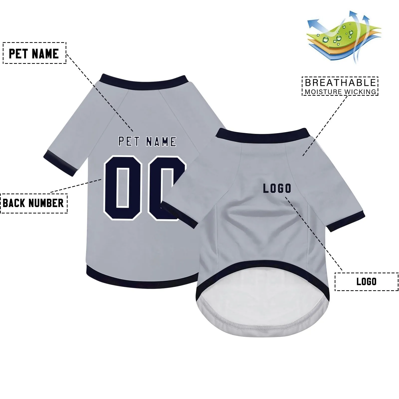 Camicia da cane semplice per cani di piccola, media e grande taglia Maglia da calcio per cani personalizzata con nome, numero, logo, maglie sportive personalizzate per animali domestici A15 - immagine 3