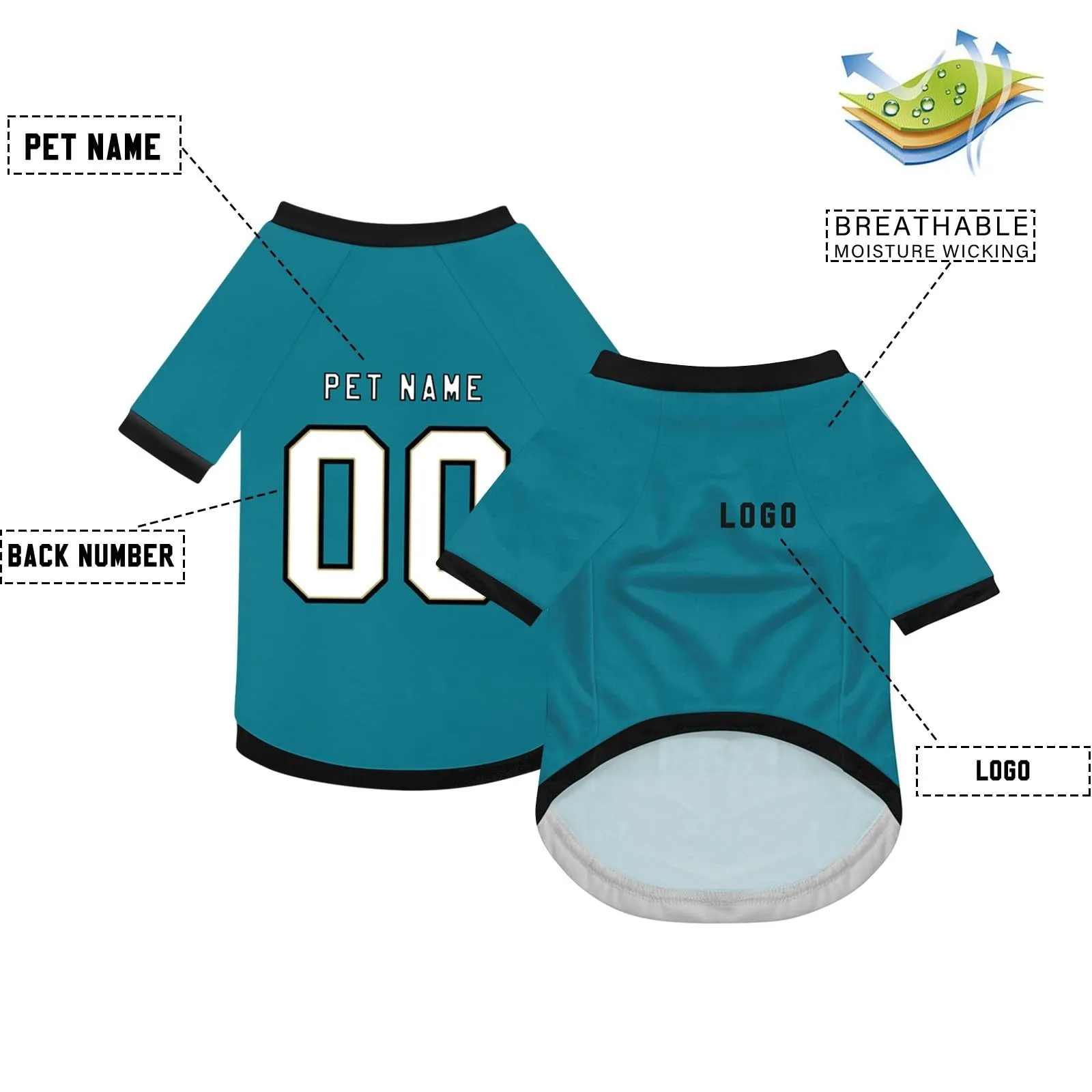 Camicia da cane semplice per cani di piccola, media e grande taglia Maglia da calcio per cani personalizzata con nome, numero, logo, maglie sportive personalizzate per animali domestici A37 - immagine 3