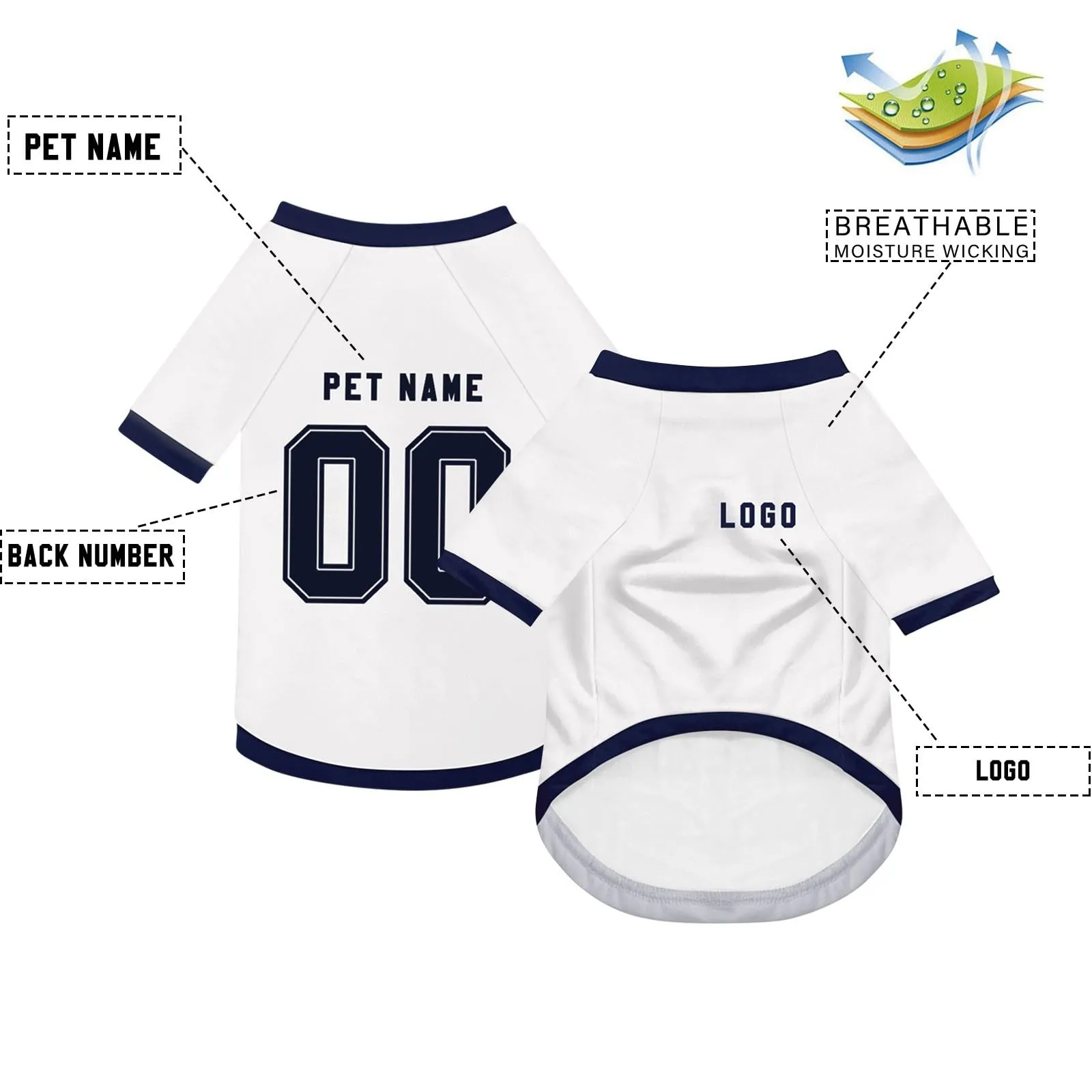 Camicia da cane semplice per cani di piccola, media e grande taglia Maglia da calcio per cani personalizzata con nome, numero, logo, maglie sportive personalizzate per animali domestici A39 - immagine 3