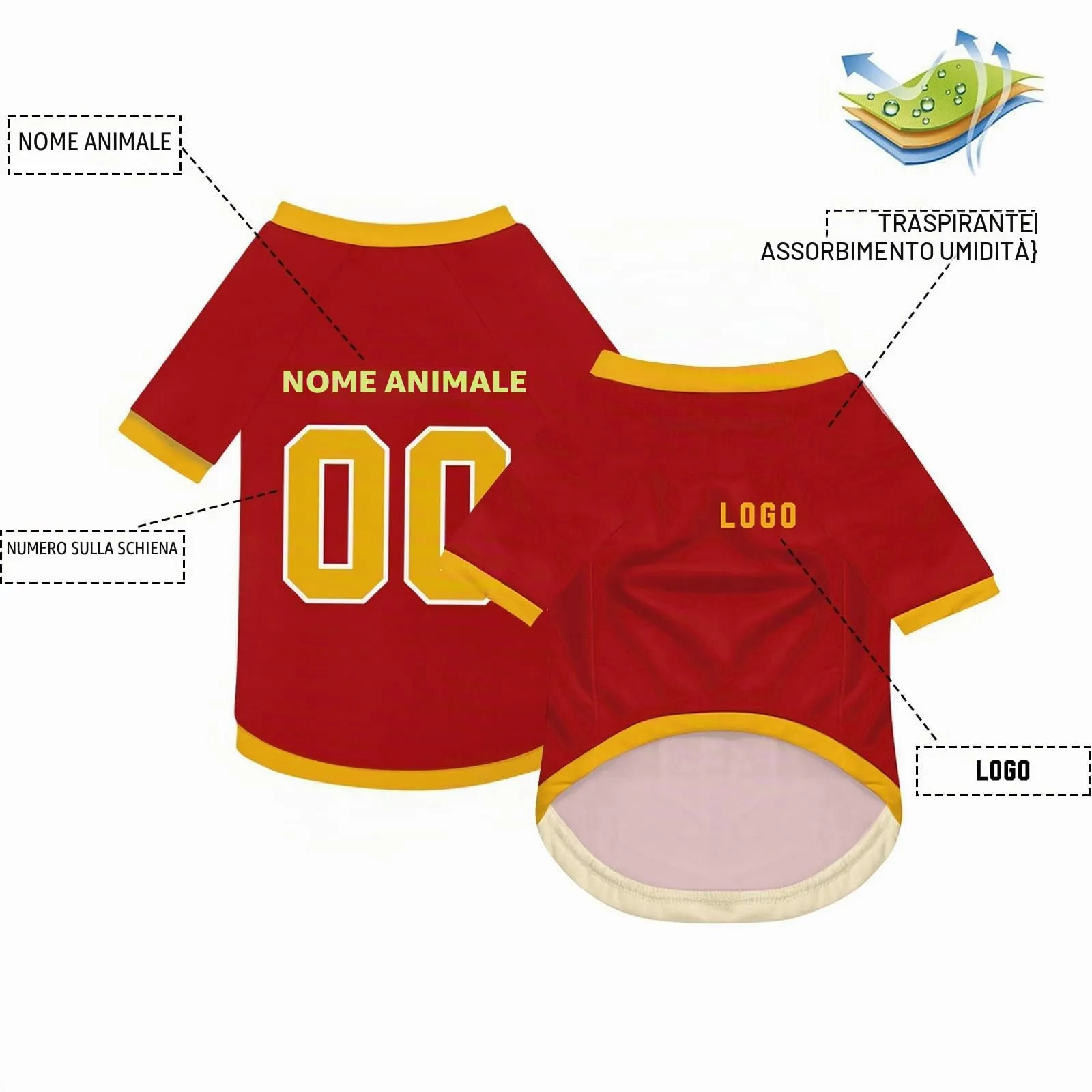 Camicia da cane semplice per cani di piccola, media e grande taglia Maglia da calcio per cani personalizzata con nome, numero, logo, maglie sportive personalizzate per animali domestici A17 - immagine 3