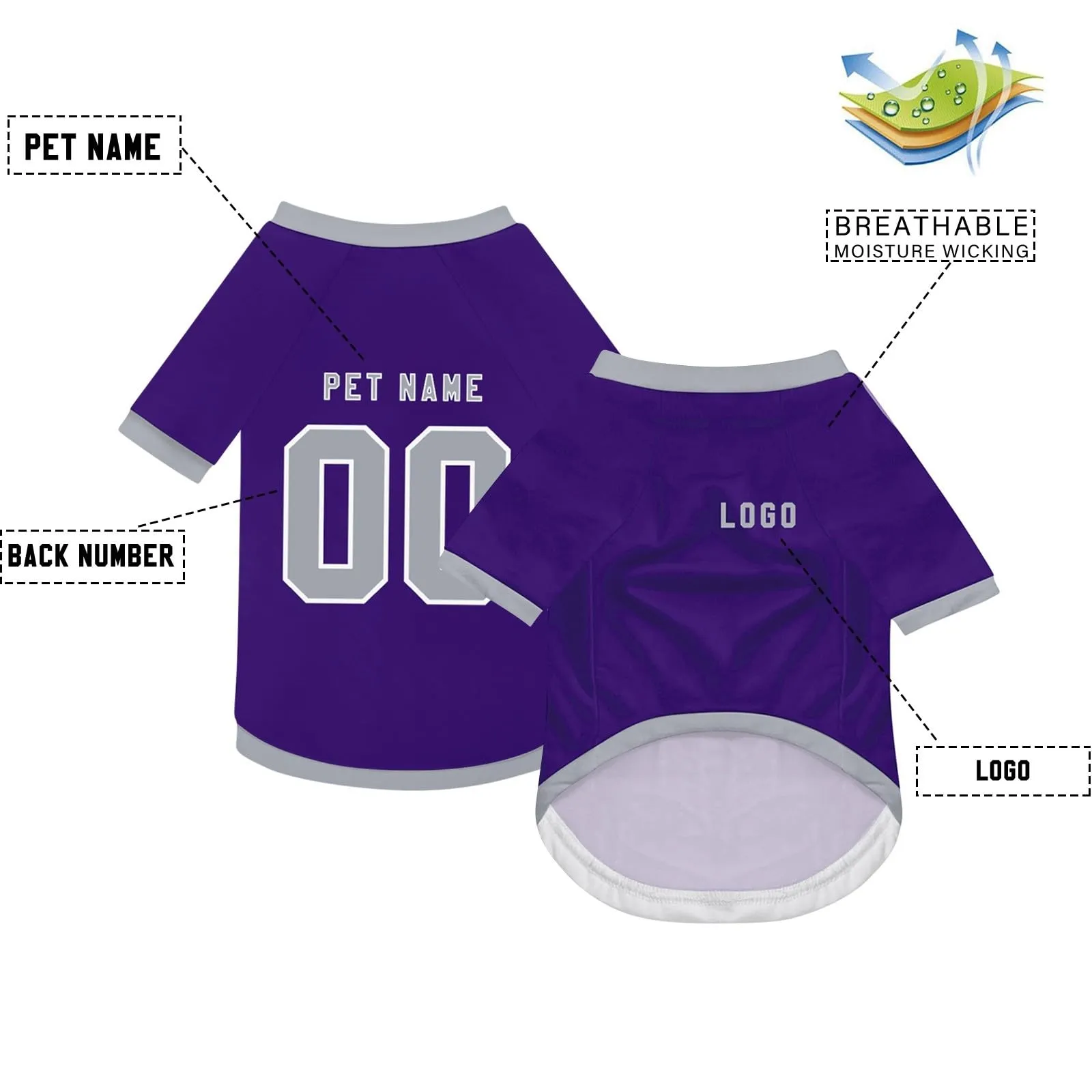 Camicia da cane semplice per cani di piccola, media e grande taglia Maglia da calcio per cani personalizzata con nome, numero, logo, maglie sportive personalizzate per animali domestici A27 - immagine 3