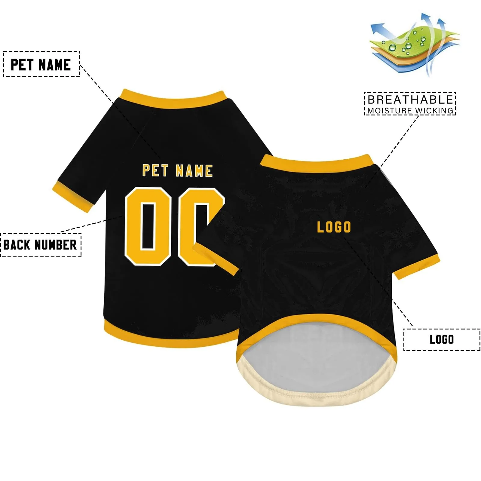 Camicia da cane semplice per cani di piccola, media e grande taglia Maglia da calcio per cani personalizzata con nome, numero, logo, maglie sportive personalizzate per animali domestici A01 - immagine 3