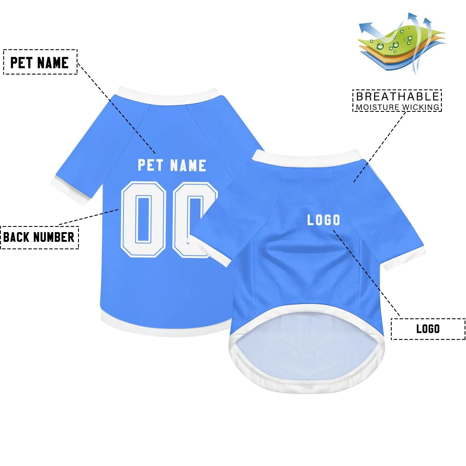 Camicia da cane semplice per cani di piccola, media e grande taglia Maglia da calcio per cani personalizzata con nome, numero, logo, maglie sportive personalizzate per animali domestici A29 - immagine 3