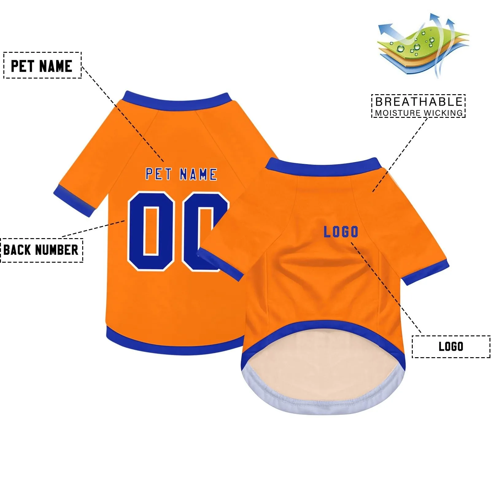 Camicia da cane semplice per cani di piccola, media e grande taglia Maglia da calcio per cani personalizzata con nome, numero, logo, maglie sportive personalizzate per animali domestici A18 - immagine 3