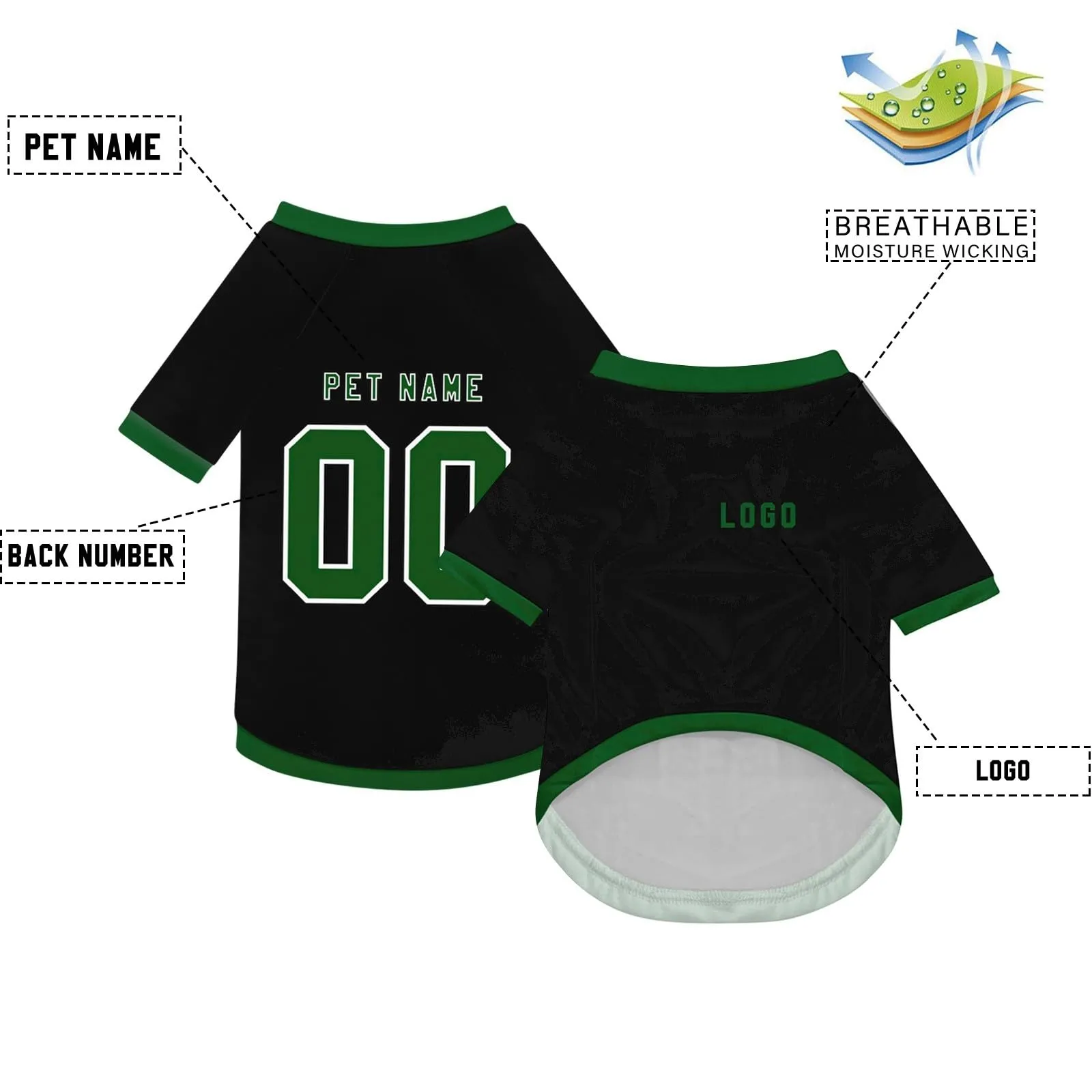 Camicia da cane semplice per cani di piccola, media e grande taglia Maglia da calcio per cani personalizzata con nome, numero, logo, maglie sportive personalizzate per animali domestici A32 - immagine 3