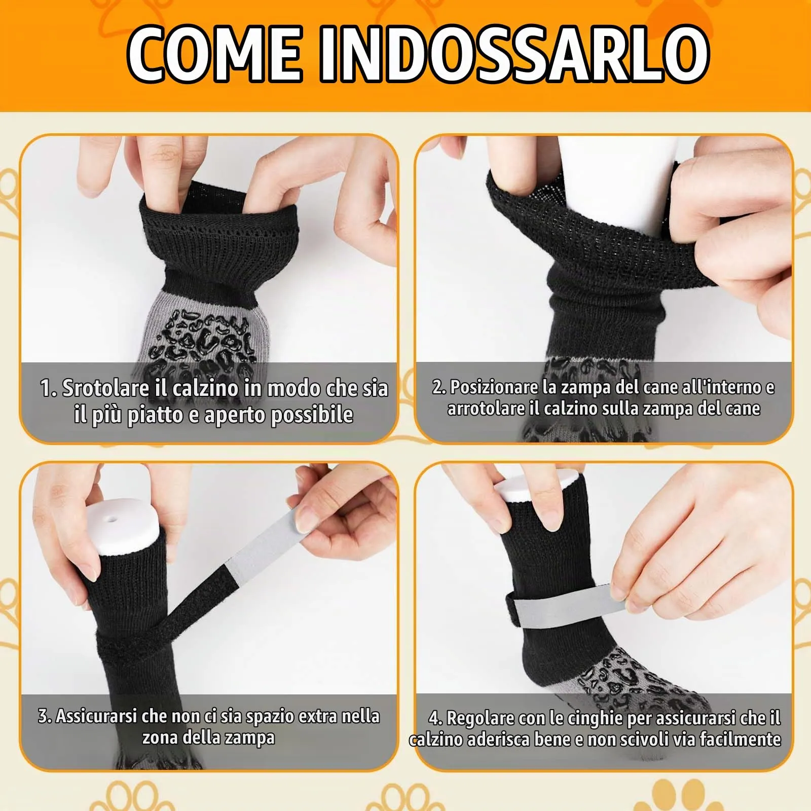 QKURT 2 Paia Calzini Antiscivolo per Cani, Protezioni per Zampe di Cane con Cinghie Regolabili, Protezione dalle Leccate alle Zampe, Calzini per Cani per Camminare sui Pavimenti in Legno,M - immagine 4