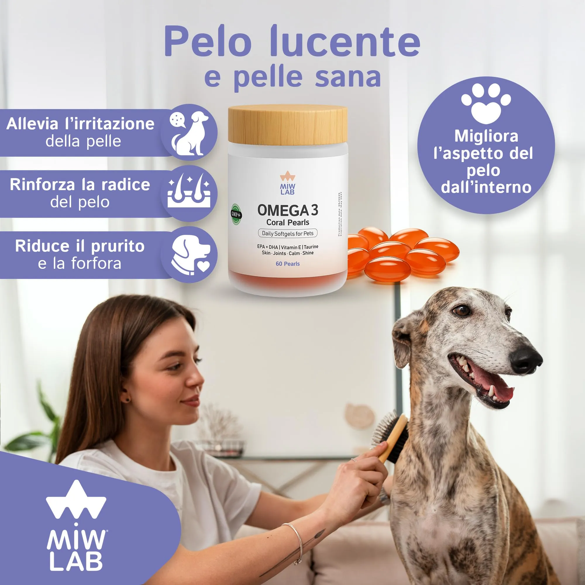 Omega 3 Olio di Pesce 60 Softgel per Cani e Gatti con 180mg EPA, 120mg DHA, Taurina e Vitamina E per Pelo Lucido, Articolazioni Flessibile e Sistema Immunitario Forti | Qualità Premium (Salmone) - immagine 2