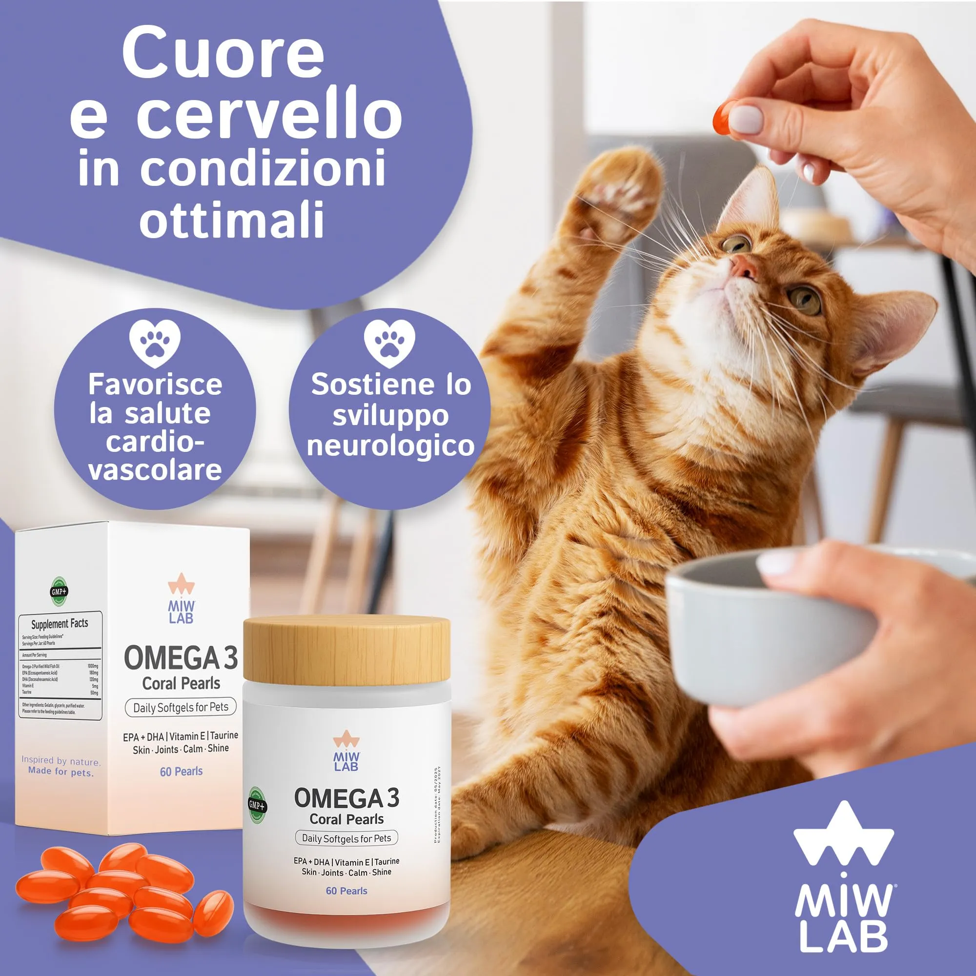Omega 3 Olio di Pesce 60 Softgel per Cani e Gatti con 180mg EPA, 120mg DHA, Taurina e Vitamina E per Pelo Lucido, Articolazioni Flessibile e Sistema Immunitario Forti | Qualità Premium (Salmone) - immagine 7