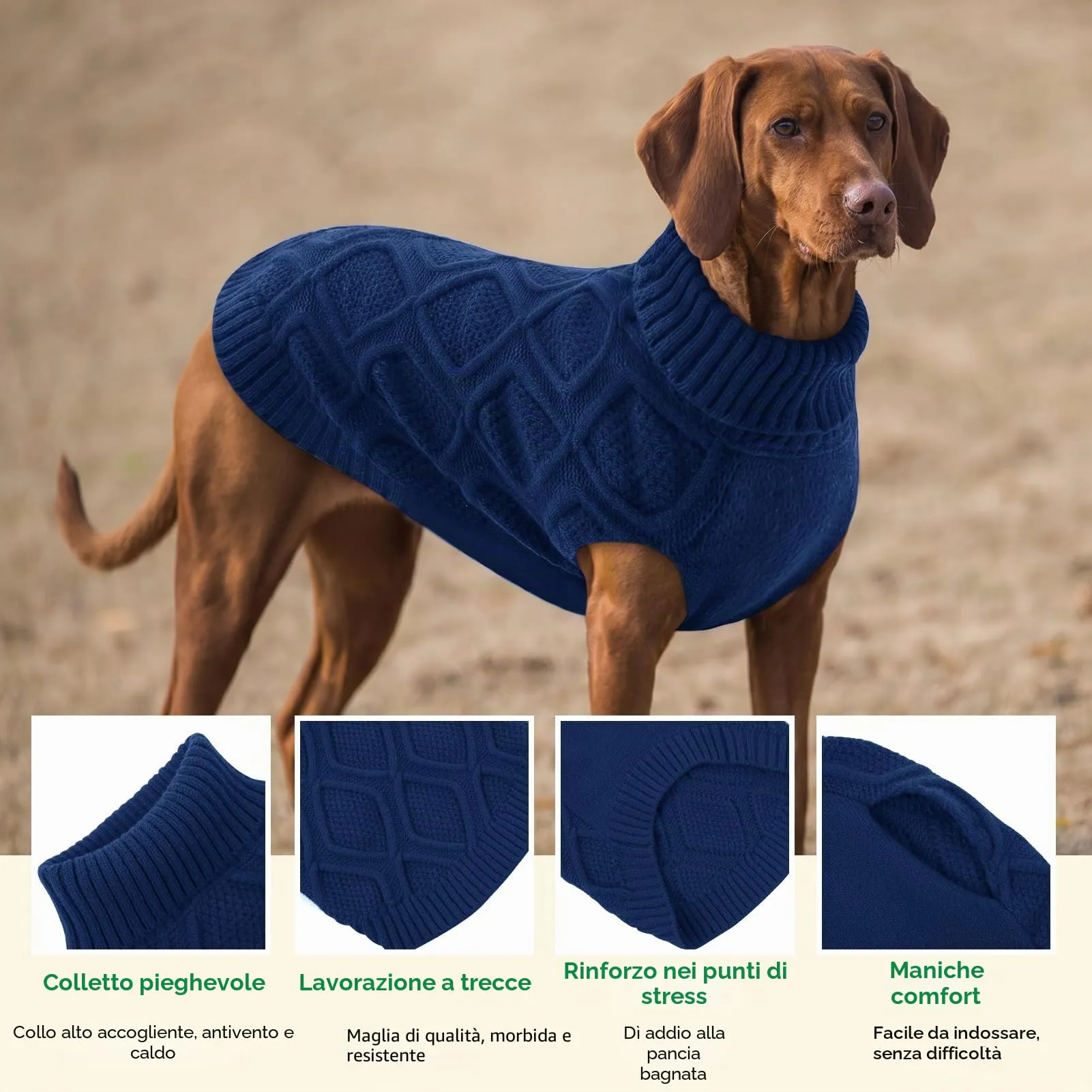 KONVINIT Maglione Cane Taglia Grande Collo Alto Senza Maniche Inverno Caldo - immagine 4