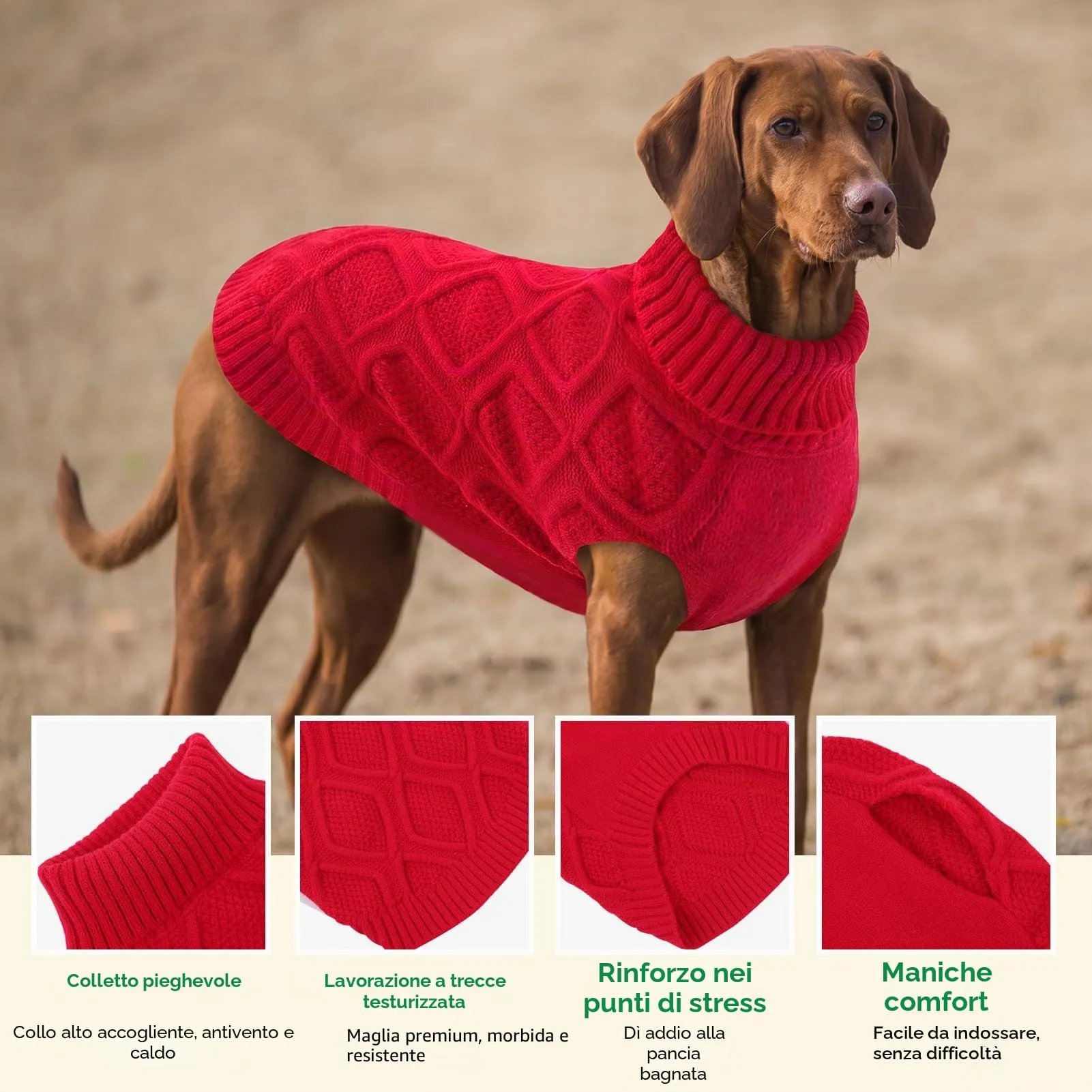 KONVINIT Maglione Cane Taglia Grande Collo Alto Senza Maniche Inverno Caldo - immagine 4