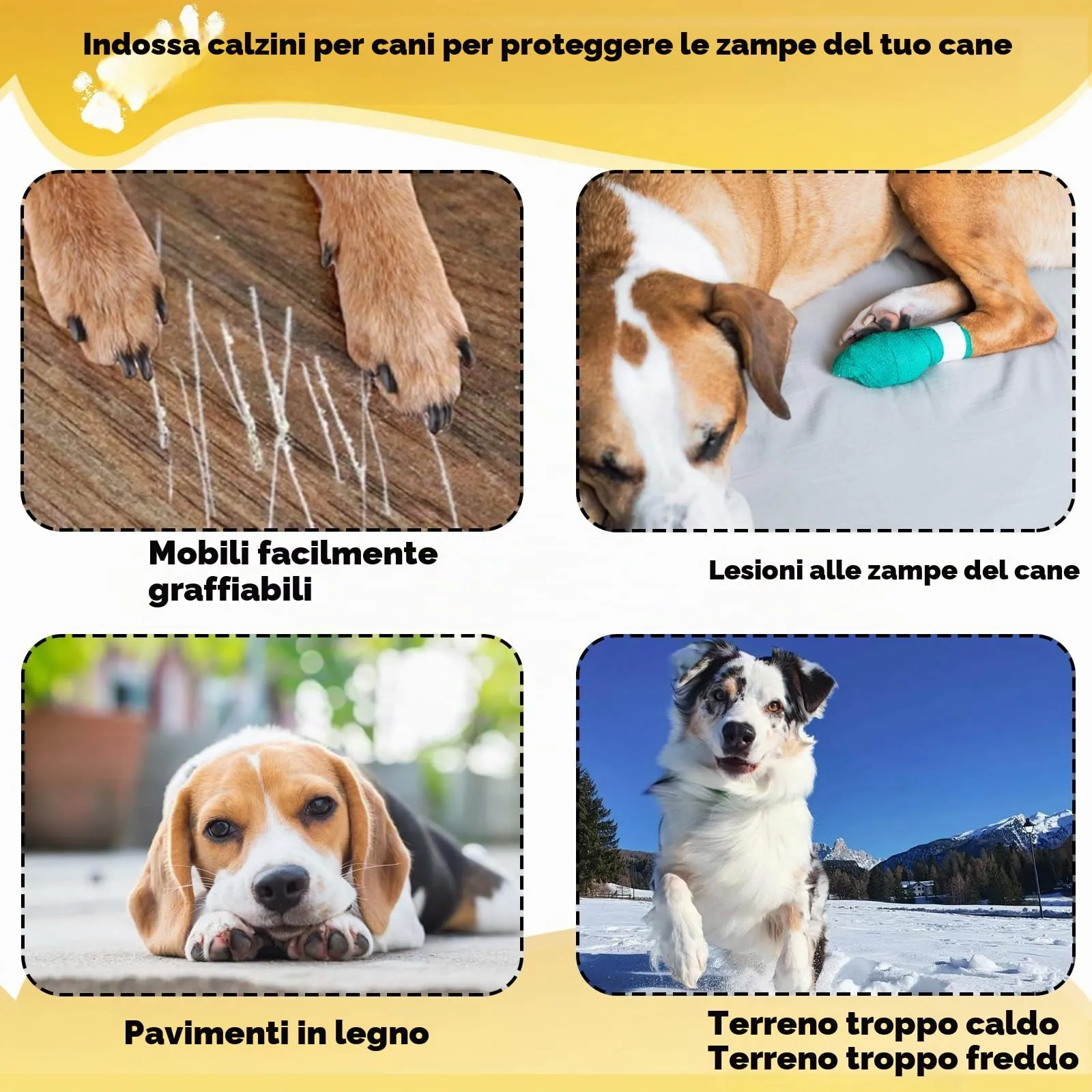 2 Paia Regolabile Antiscivolo Cane Anziano Proteggi Polpastrelli Cane Scarpe per Cani Hitzeschutz Hundestiefel Socken Prevenire il Leccamento Calzini Cani Antiscivolo per Pavimenti Caldi Freddi(M) - immagine 3