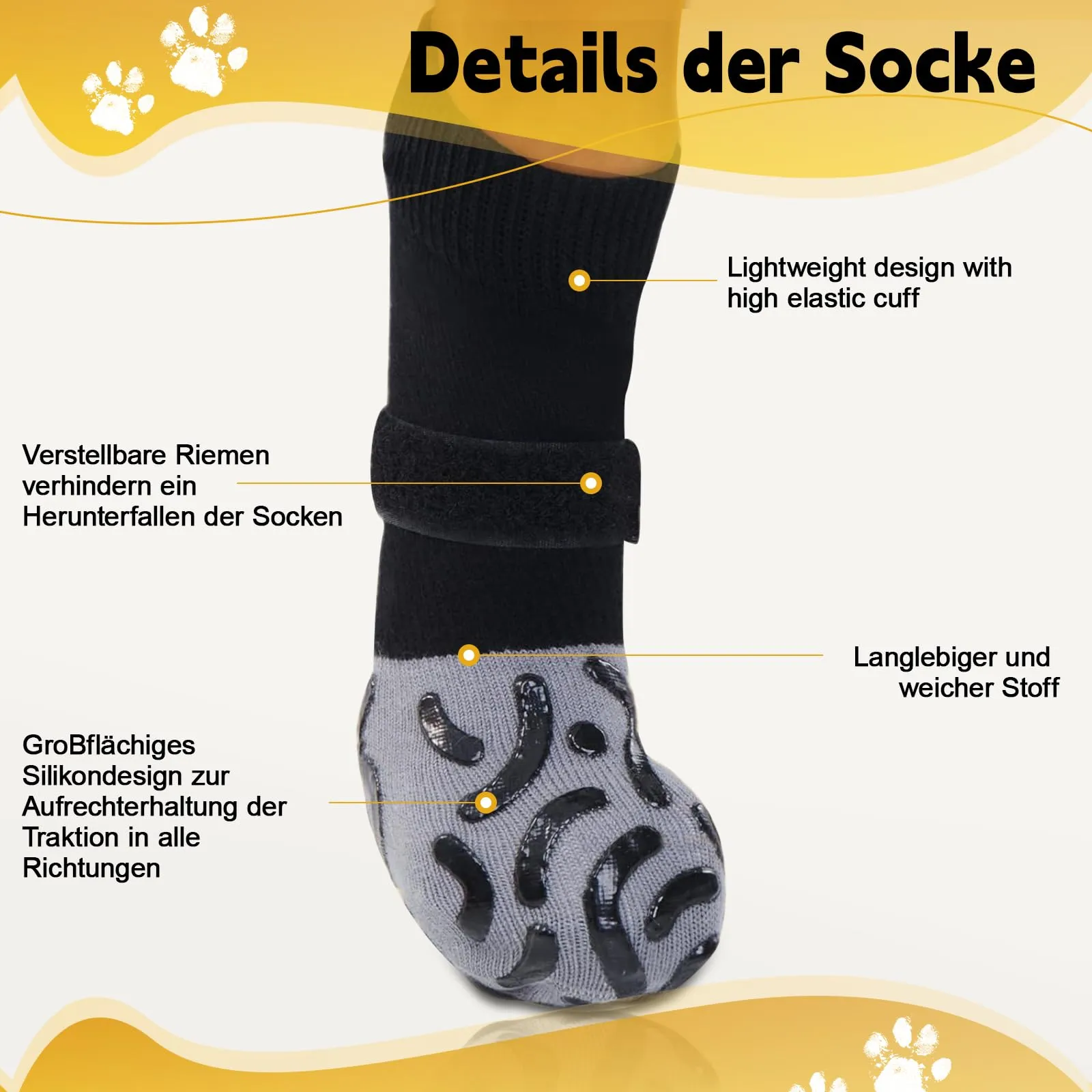 2 Paia Antirutschsocken Gatto Solipat Chien Antiscivolo Cane Regolabile Anziano Proteggi Polpastrelli Cane Scarpe per Cani Hund Katzen Hitzeschutz Hundestiefel Socken Di Calzini Cani Da Interno(XS) - immagine 5