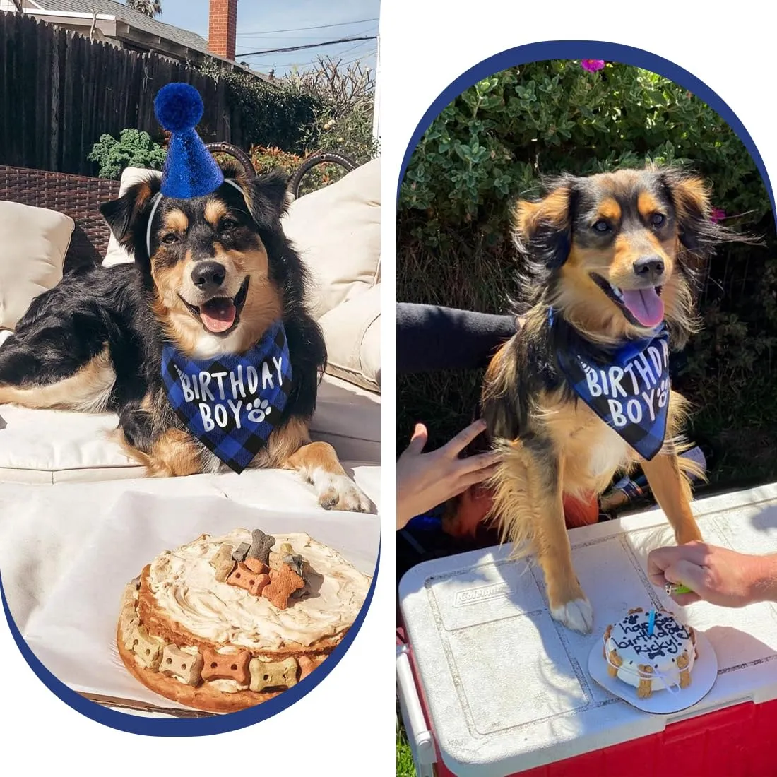WUSJCOF Set Compleanno Cane 3 Pezzi, Bandana e Cappello con 8 Numeri Bling Adesivi, Regalo di Compleanno per Cani, Decorazioni per Festa di Compleanno Cane (Blu) - immagine 4