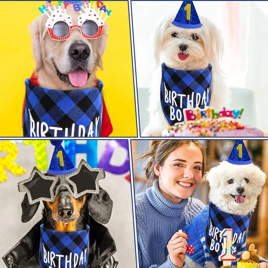 WUSJCOF Set Compleanno Cane 3 Pezzi, Bandana e Cappello con 8 Numeri Bling Adesivi, Regalo di Compleanno per Cani, Decorazioni per Festa di Compleanno Cane (Blu) - immagine 6