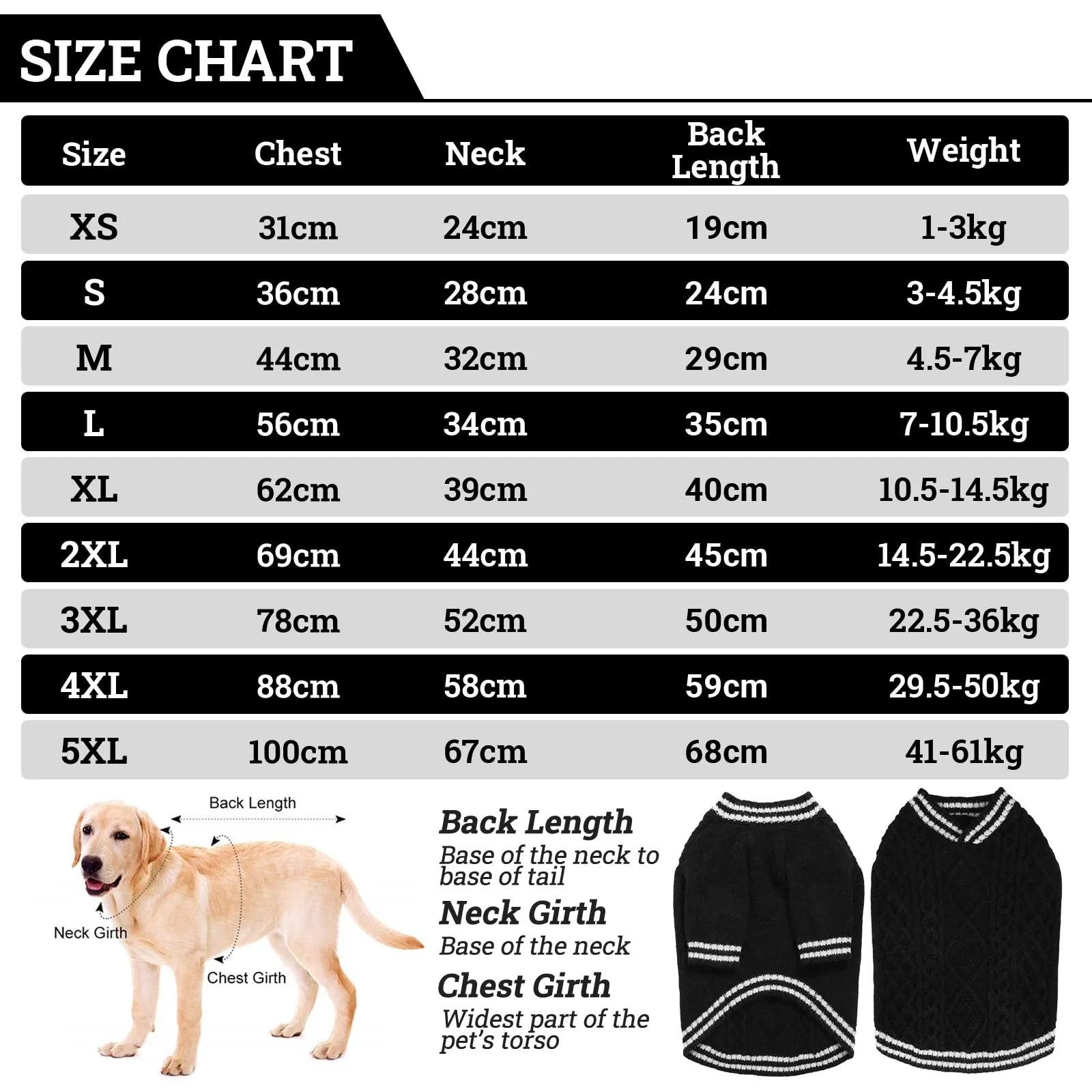 LiebeDD Maglione Cane - Maglioncino per Cane di Taglia Piccola Media e Grande, Lavorato a Maglia Cani, Spesso e Termica, per Chihuahua, Barboncino, Bulldog, Bassotto e Labrador (Nero, XXL) - immagine 4