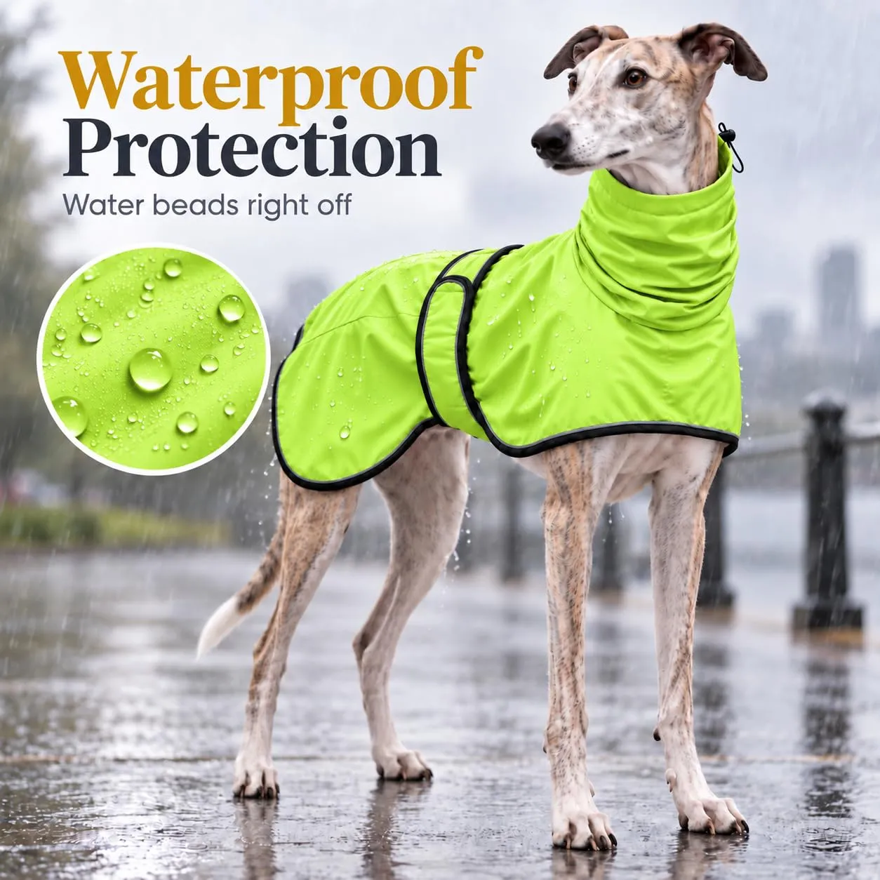 MOREZI Impermeabile Greyhound, giacca impermeabile per cani, foro per il collo e cintura regolabile, adatto a cani di taglia media e grande-Verde-M - immagine 4