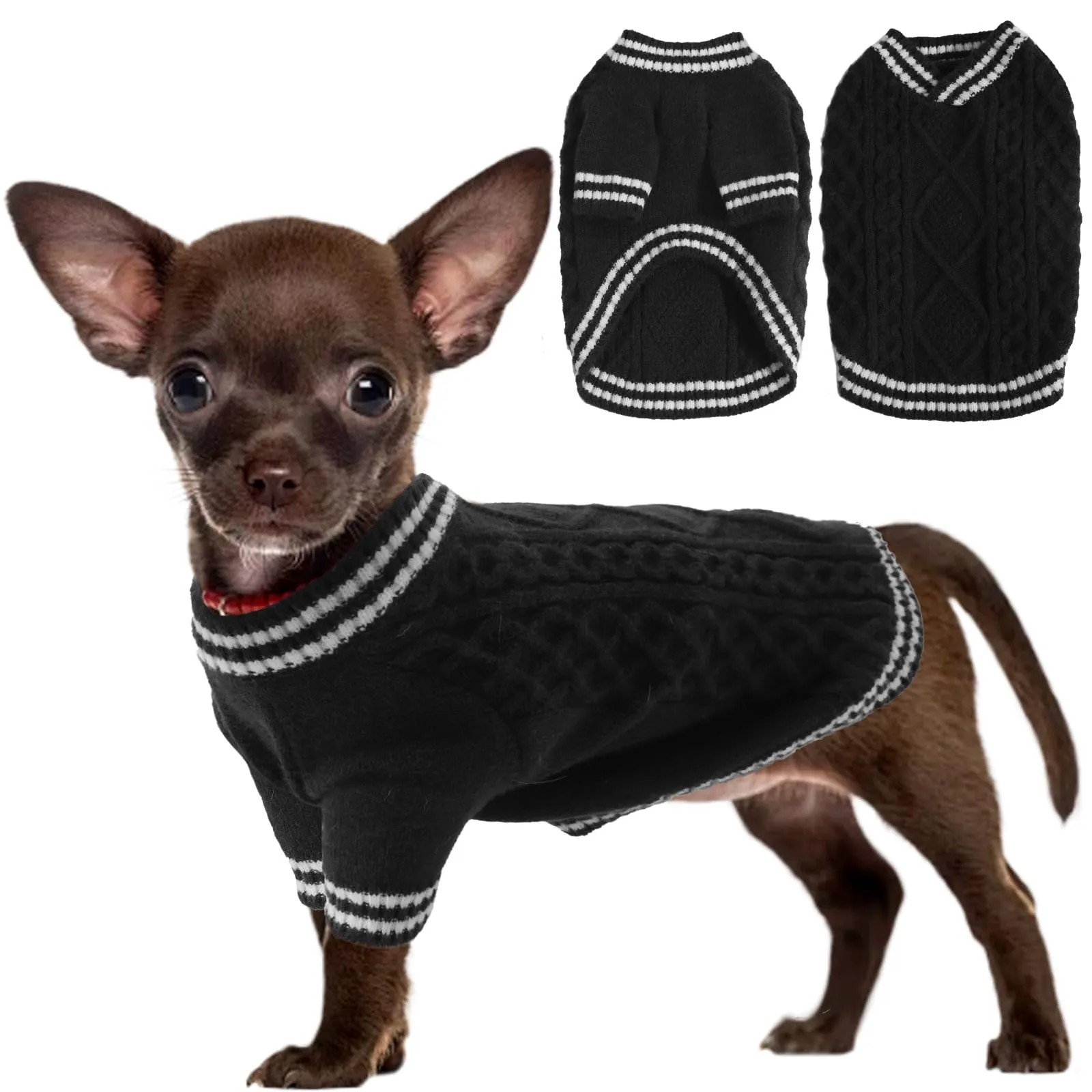 LiebeDD Maglione Cane - Maglioncino per Cane di Taglia Piccola Media e Grande, Lavorato a Maglia Cani, Spesso e Termica, per Chihuahua, Barboncino, Bulldog, Bassotto e Labrador (Nero, S) - immagine 1