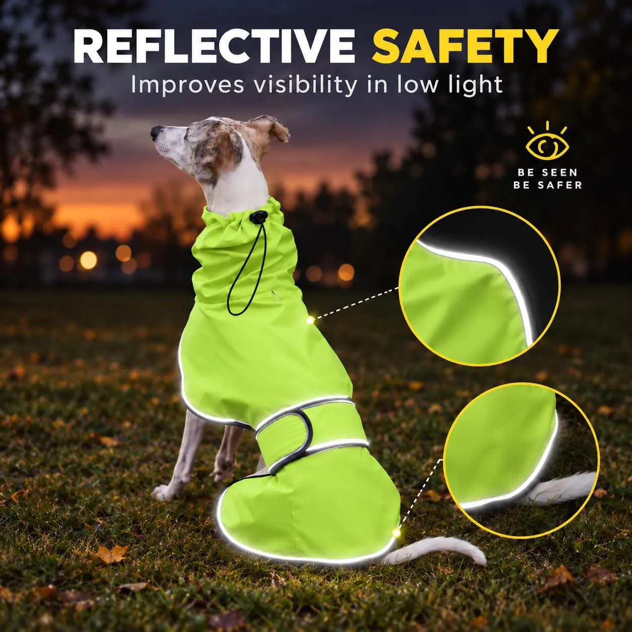 MOREZI Impermeabile Greyhound, giacca impermeabile per cani, foro per il collo e cintura regolabile, adatto a cani di taglia media e grande-Verde-XXL - immagine 5