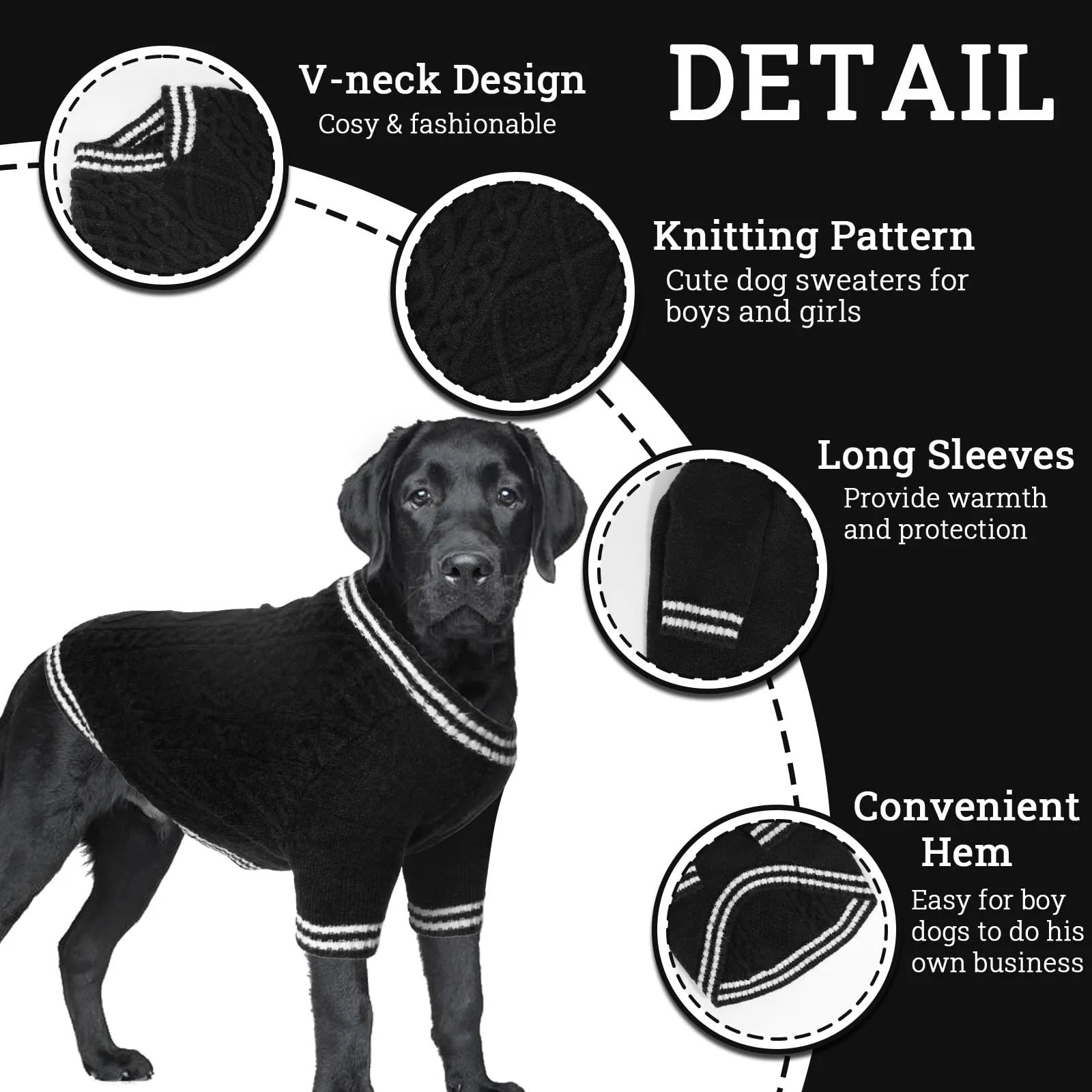 LiebeDD Maglione Cane - Maglioncino per Cane di Taglia Piccola Media e Grande, Lavorato a Maglia Cani, Spesso e Termica, per Chihuahua, Barboncino, Bulldog, Bassotto e Labrador (Nero, XL) - immagine 3