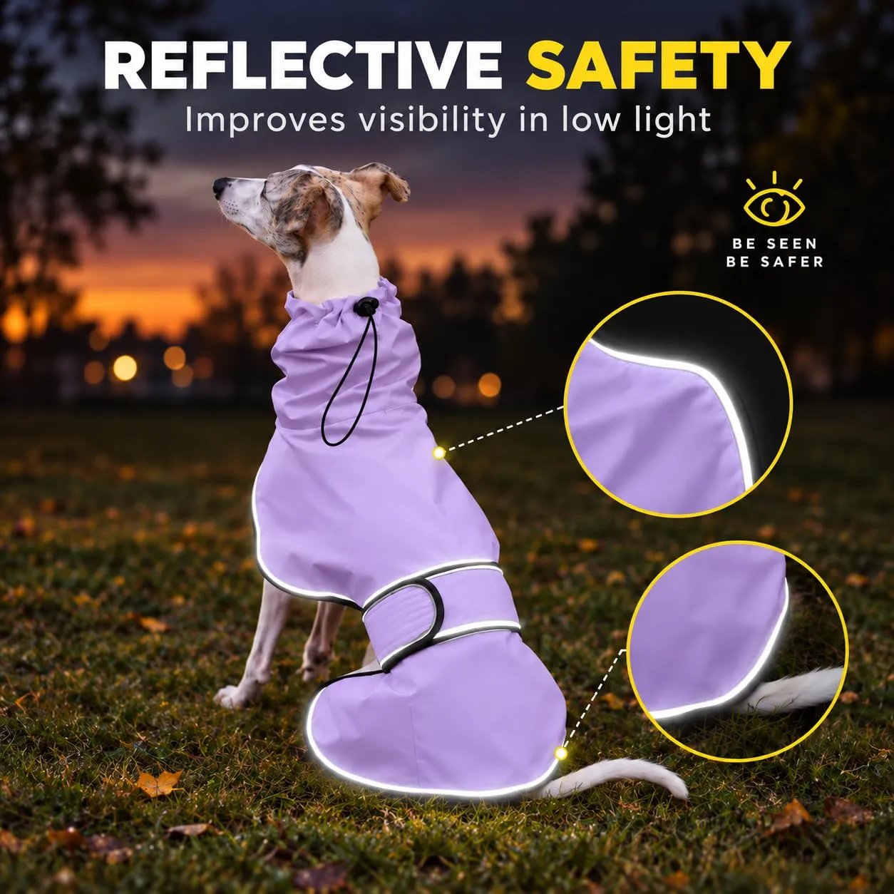 MOREZI Impermeabile Greyhound, giacca impermeabile per cani, foro per il collo e cintura regolabile, adatto a cani di taglia media e grande-Viola-L - immagine 4