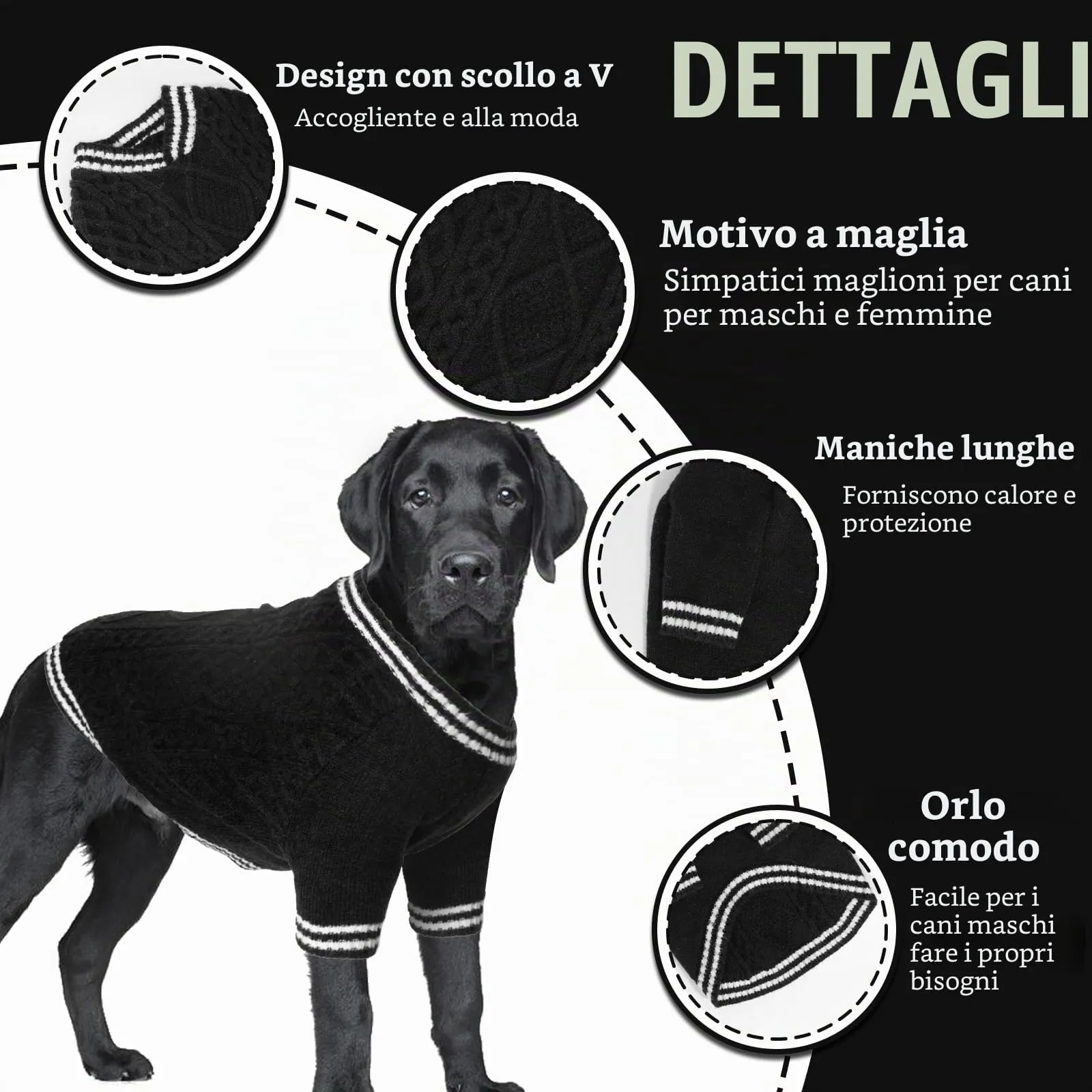LiebeDD Maglione Cane - Maglioncino per Cane di Taglia Piccola Media e Grande, Lavorato a Maglia Cani, Spesso e Termica, per Chihuahua, Barboncino, Bulldog, Bassotto e Labrador (Nero, 3XL) - immagine 3