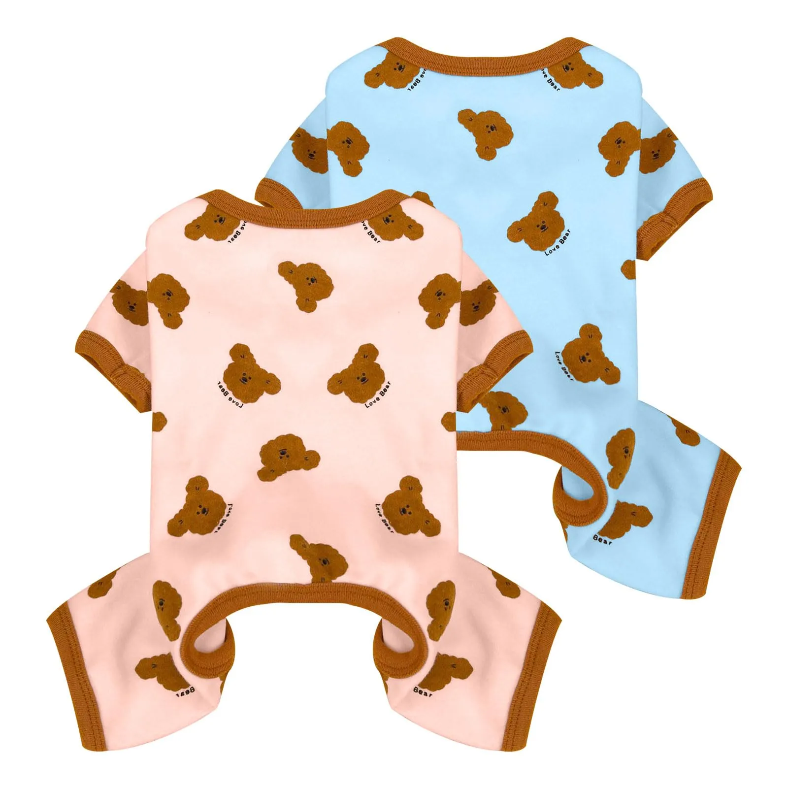 Confezione da 2 pigiami per cani di taglia piccola, tutina per cani, vestiti morbidi ed elastici per cuccioli, per cani, gatti, ragazze, costume per animali domestici con stampa orso, pigiamini - immagine 1