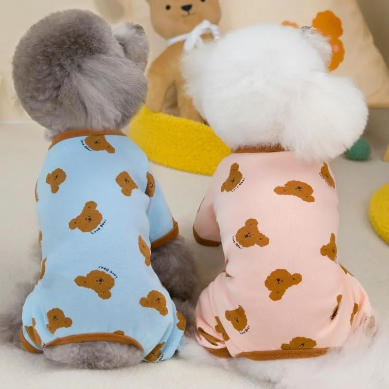 2 Confezioni di Pigiami per Cani Taglia Piccola, Tutina in Morbido Tessuto Elasticizzato, Pigiama per Cuccioli per Cani e Gatti, Costume per Animali con Stampa Orso, Outfit per Bulldog Francese - immagine 2