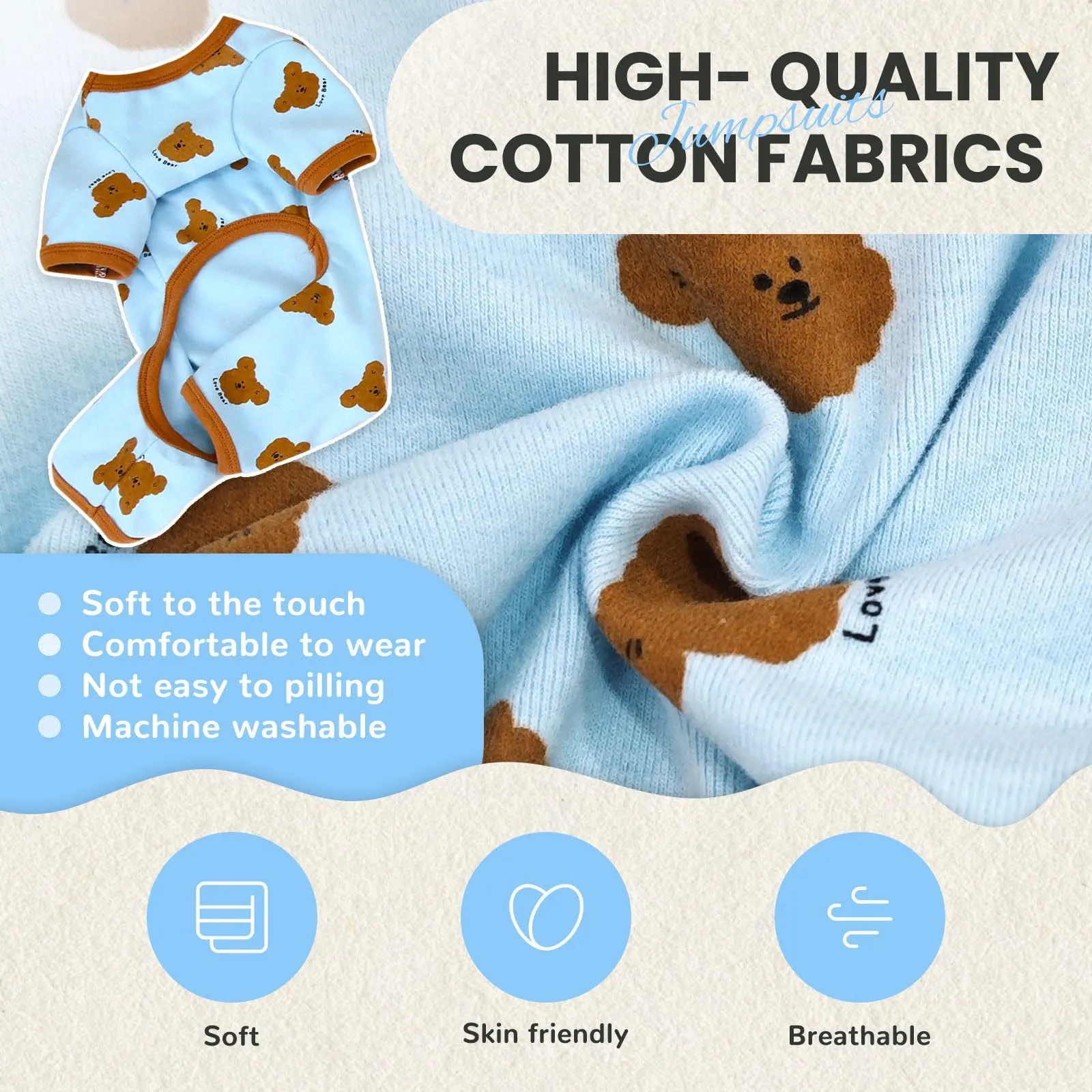 Confezione da 2 pigiami per cani di taglia piccola, morbidi ed elastici, per cani, gatti, ragazze, costume per animali domestici, con stampa di orso, bulldog francese, chihuahua, vestiti per cani (blu - immagine 5