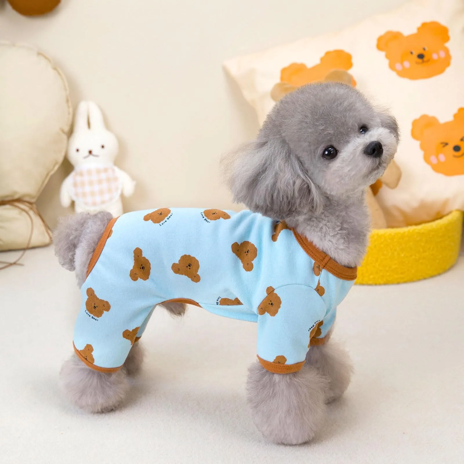 Confezione da 2 pigiami per cani di piccole dimensioni, morbidi ed elastici, per cani, gatti, ragazze, costume per animali domestici, con stampa orso, bulldog francese, chihuahua - immagine 3