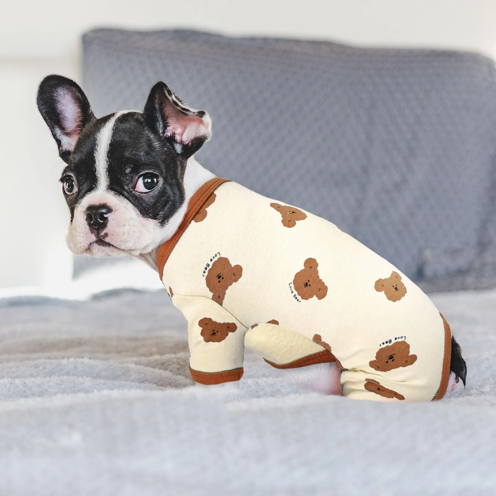 Confezione da 2 pigiami per cani di taglia piccola, morbidi ed elastici, per cani, gatti, ragazze, costume per animali domestici, con stampa di orso, bulldog francese, chihuahua, vestiti per cani (blu - immagine 2